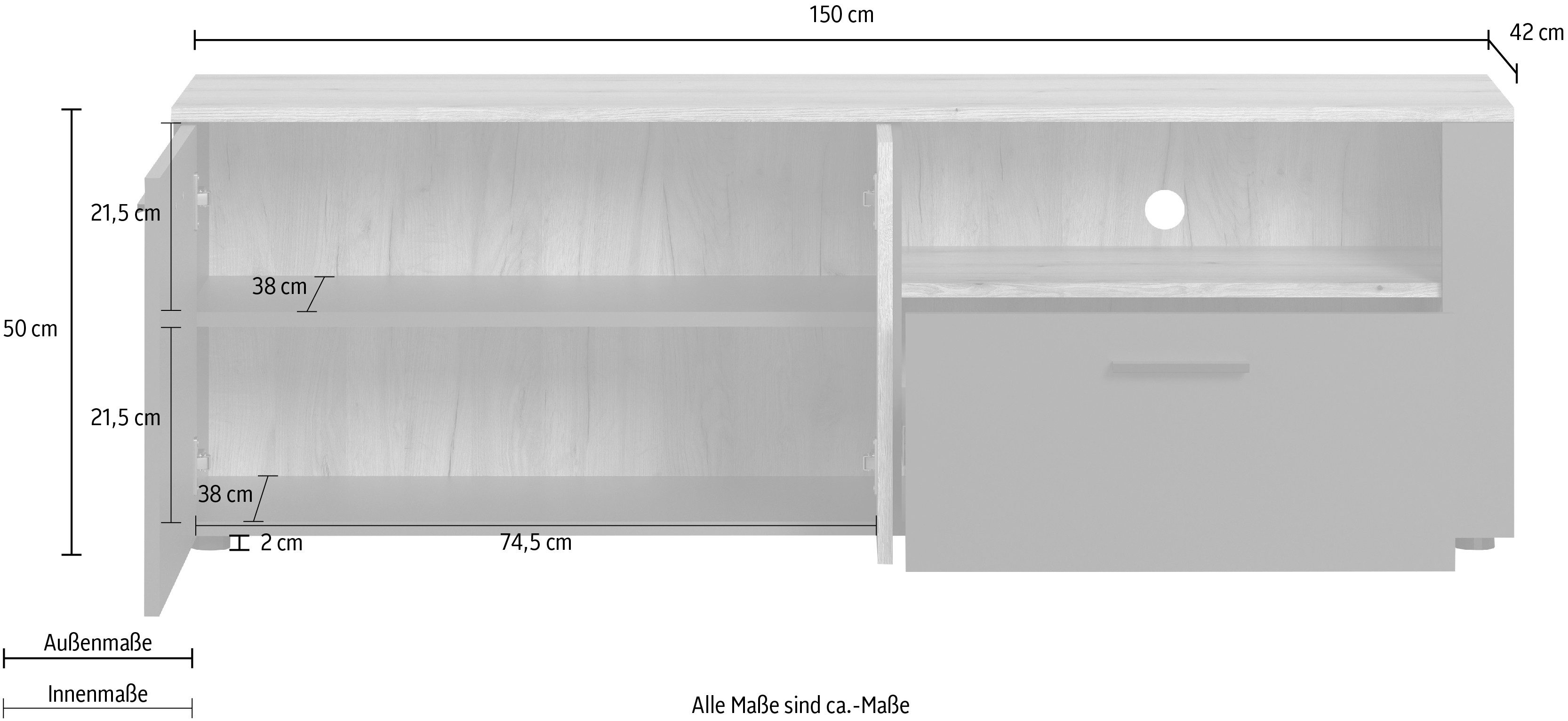 INOSIGN Tv-meubel Estepona TV-lowboard met ribbeloptiek - deuren links of rechts monteerbaar (1 stuk)