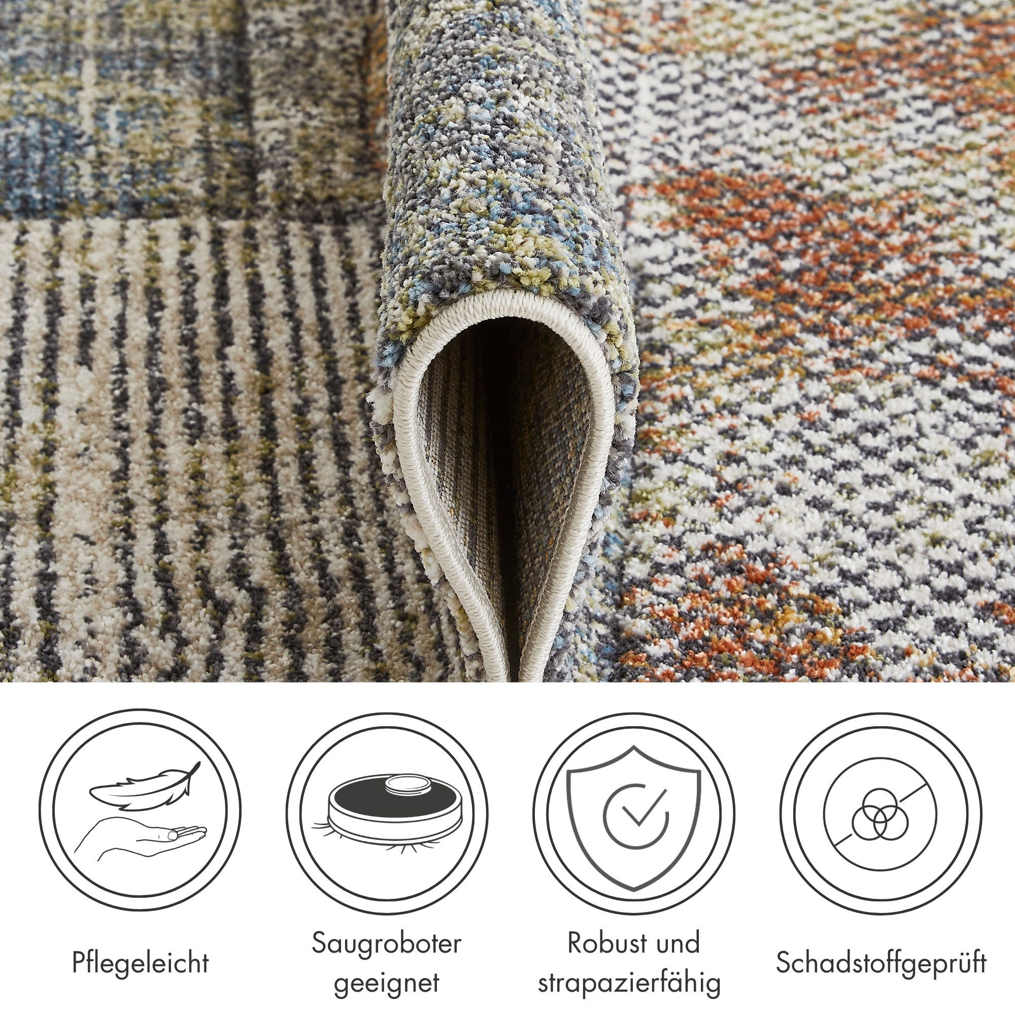 LUXOR living Vloerkleed Toronto Kortpolig, modern patchwork-ontwerp, hoog-laag structuur, woonkamer