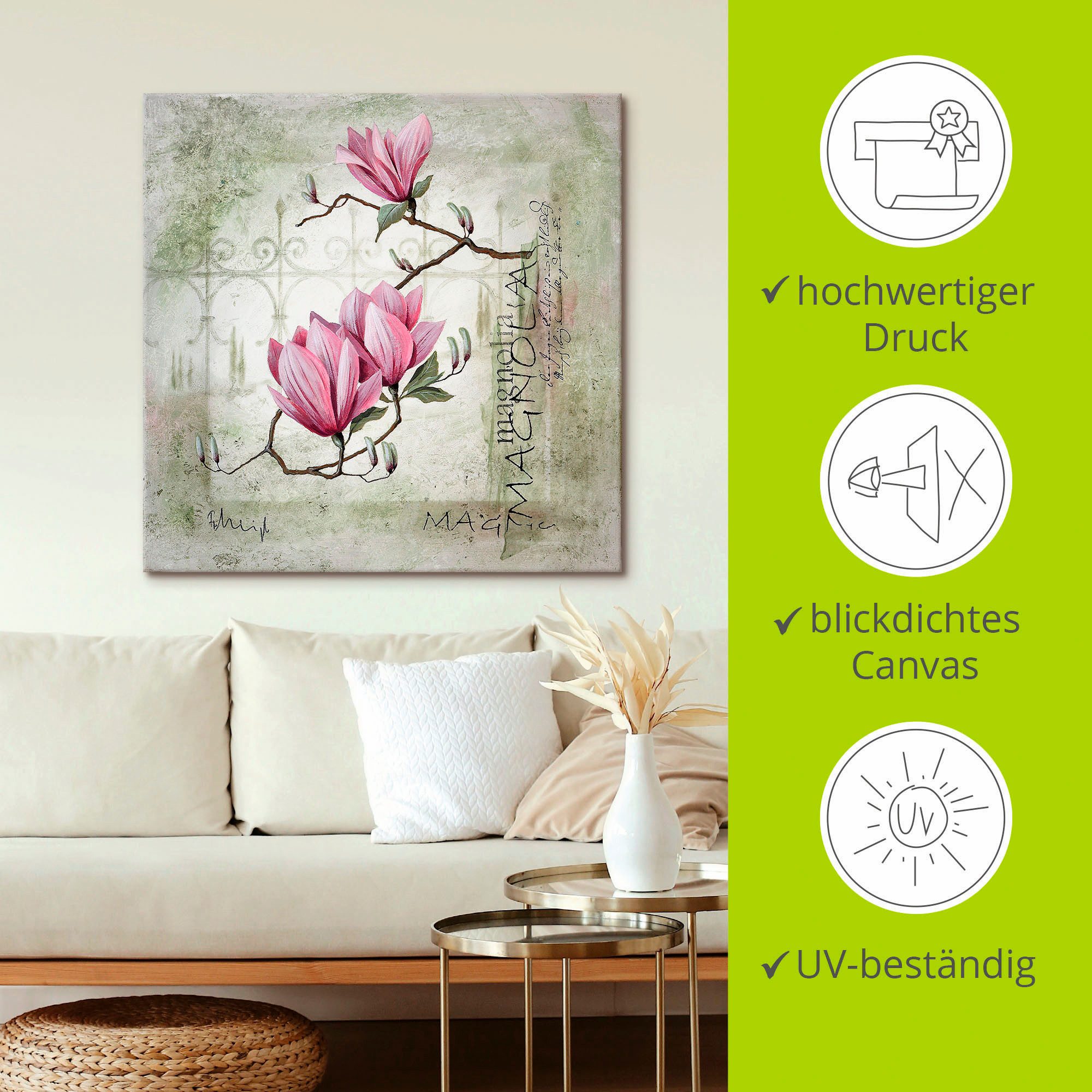 Artland Artprint Pinkkleurige magnolia als artprint op linnen, poster, muursticker in verschillende maten