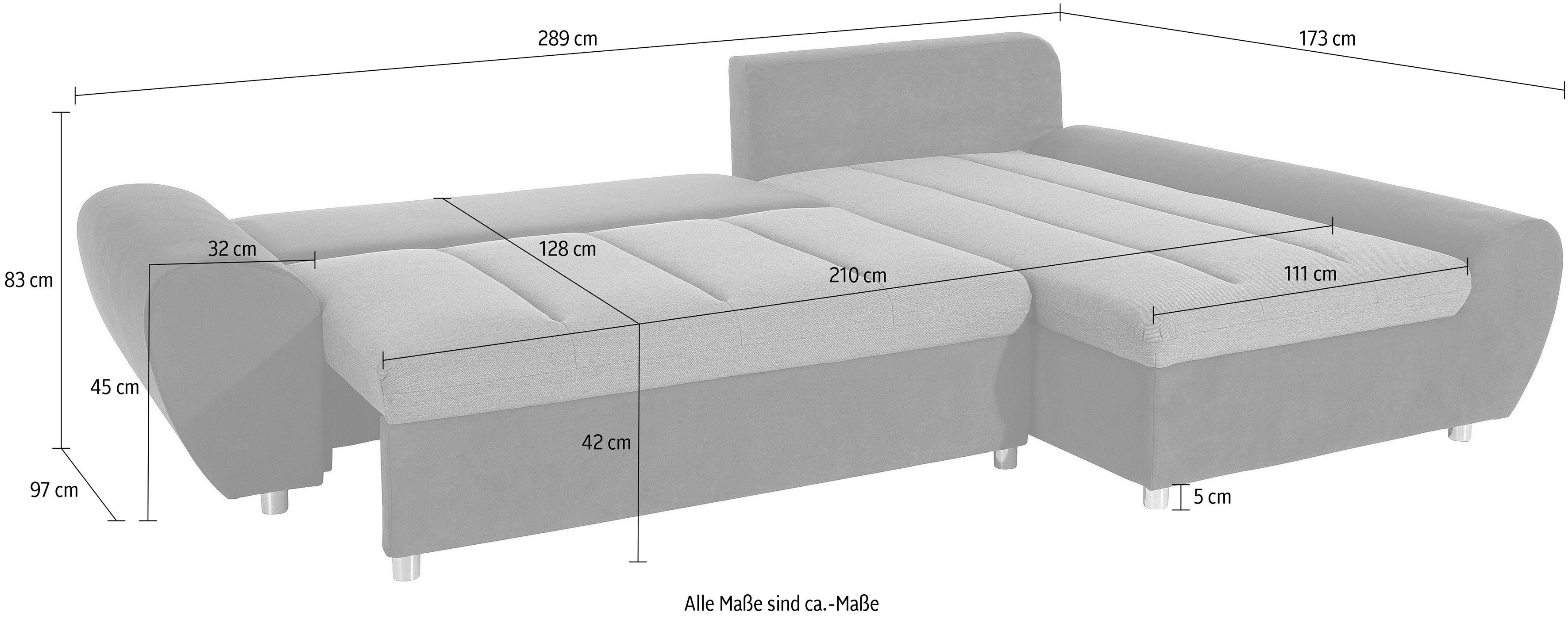 sit&more Hoekbank Bandos L-vorm in 2 verschillende maten, naar keuze met slaapfunctie