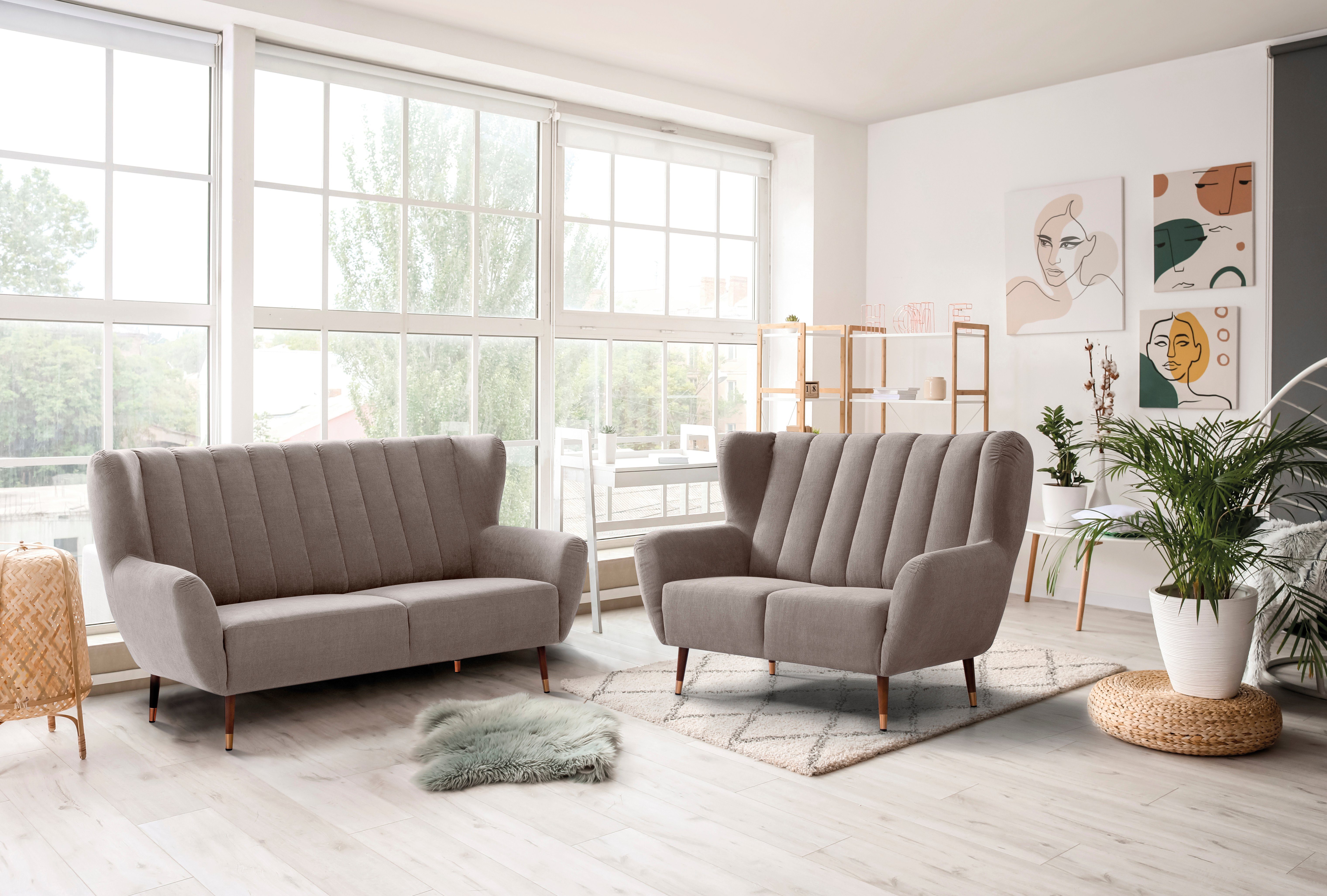 exxpo - sofa fashion 3-zitsbank Polly, comfortabel met hoge rugleuning, hoge poten, oorschelpbank