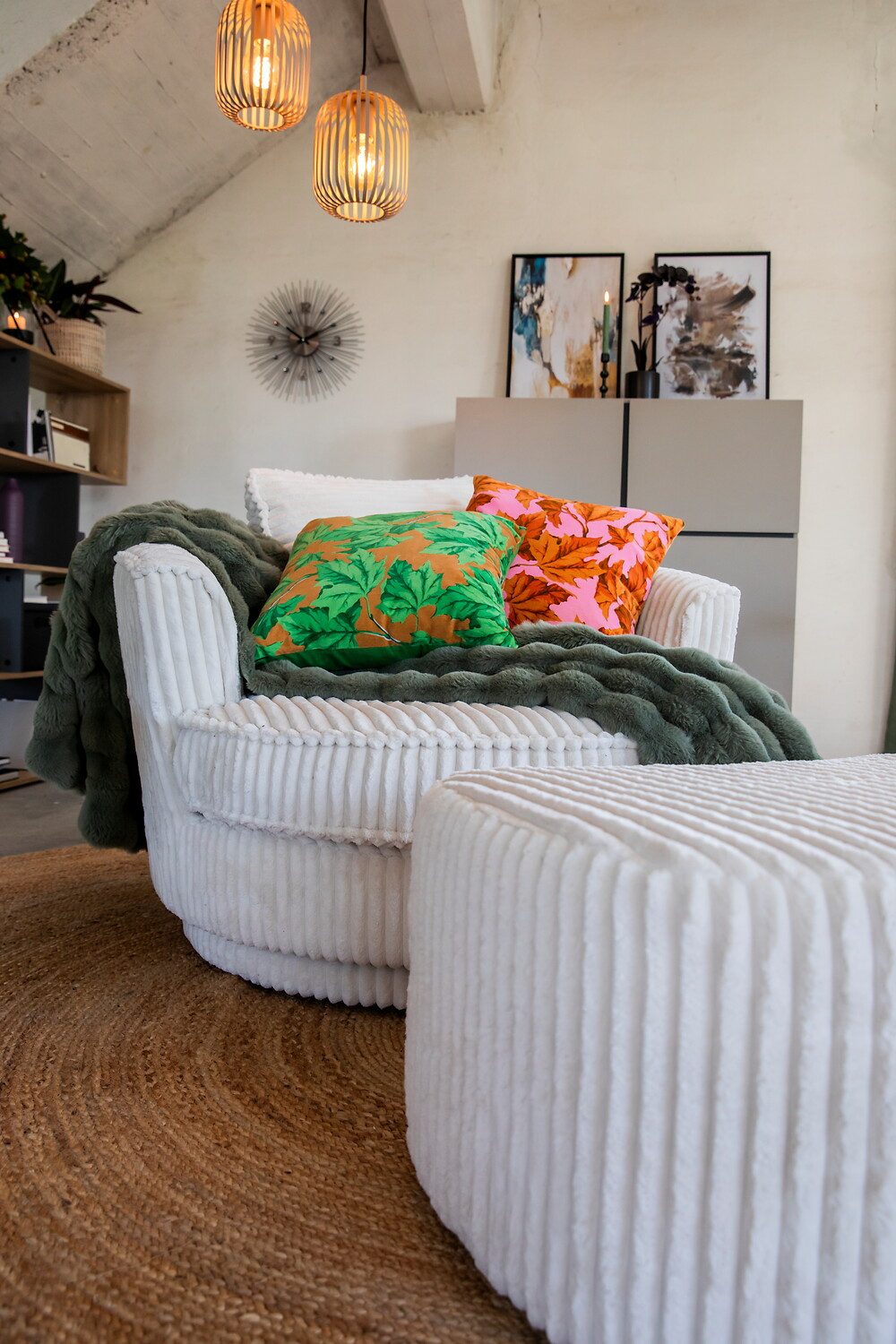 I.GE.A. Siervaas Bloemenvaas van keramiek, geribbeld, cilinder vorm, mat glanzend Keramische vaas, decoratie, vaas voor bloemen, takken en kunstbloemen (1 stuk)