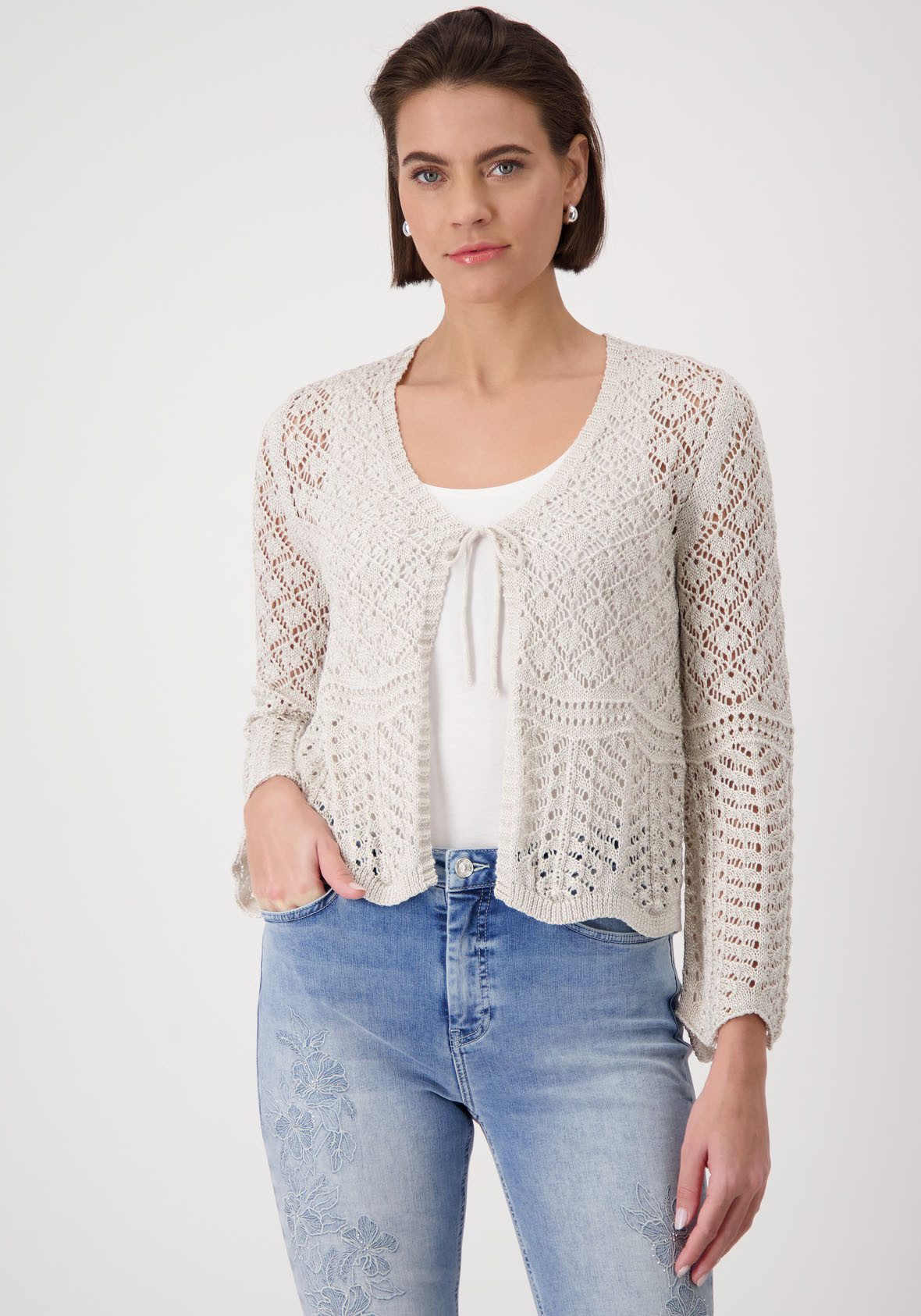 Monari Ajourvest dames lange vesten maat 36 beige