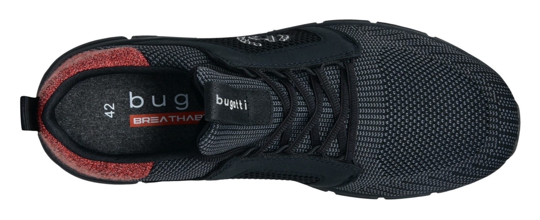 Bugatti Sneakers , veterschoenen, lage schoen, vrijetijdsschoen, contrasterende afwerking op de hiel