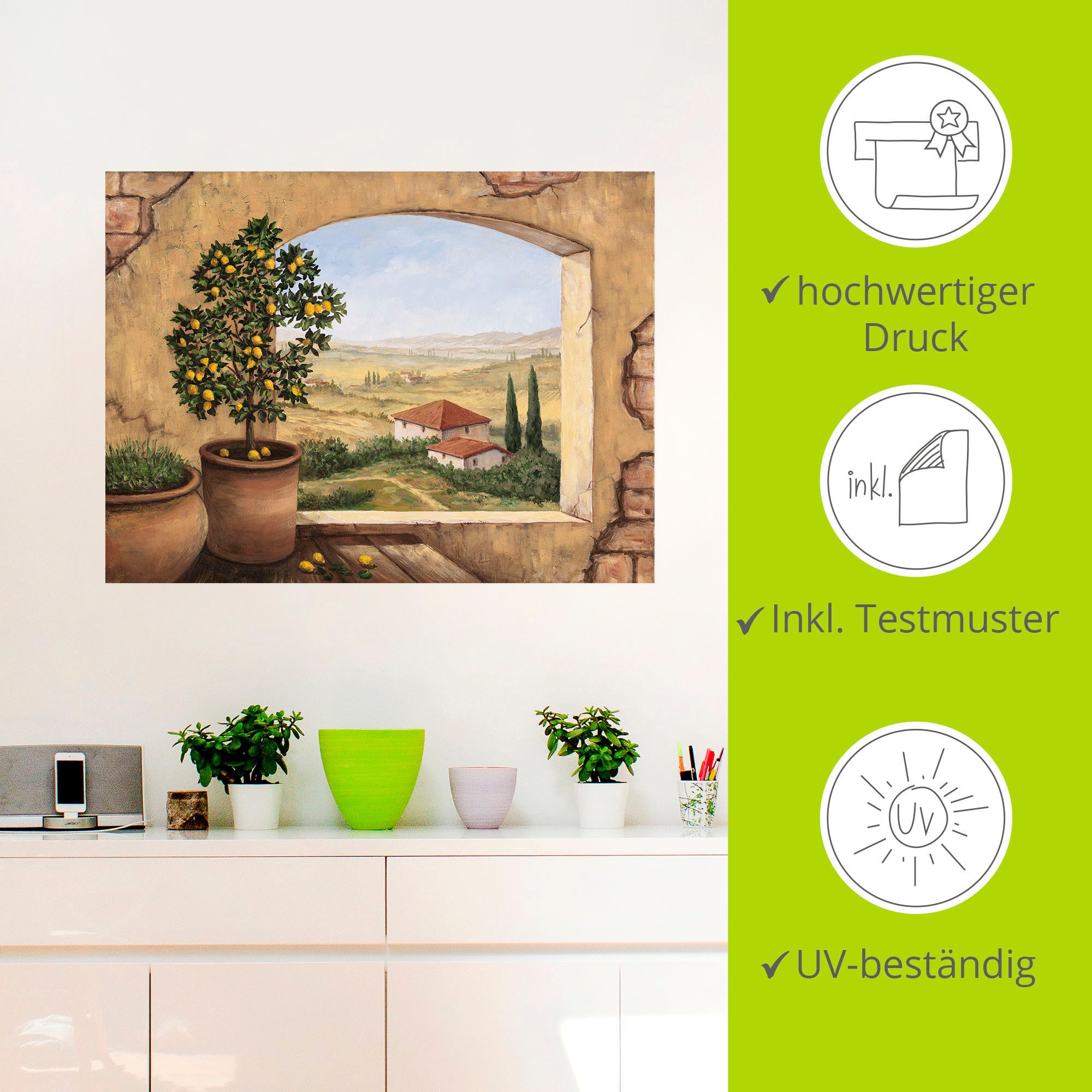 Artland Artprint Raam in Toscane als artprint van aluminium, artprint voor buiten, artprint op linnen, poster, muursticker