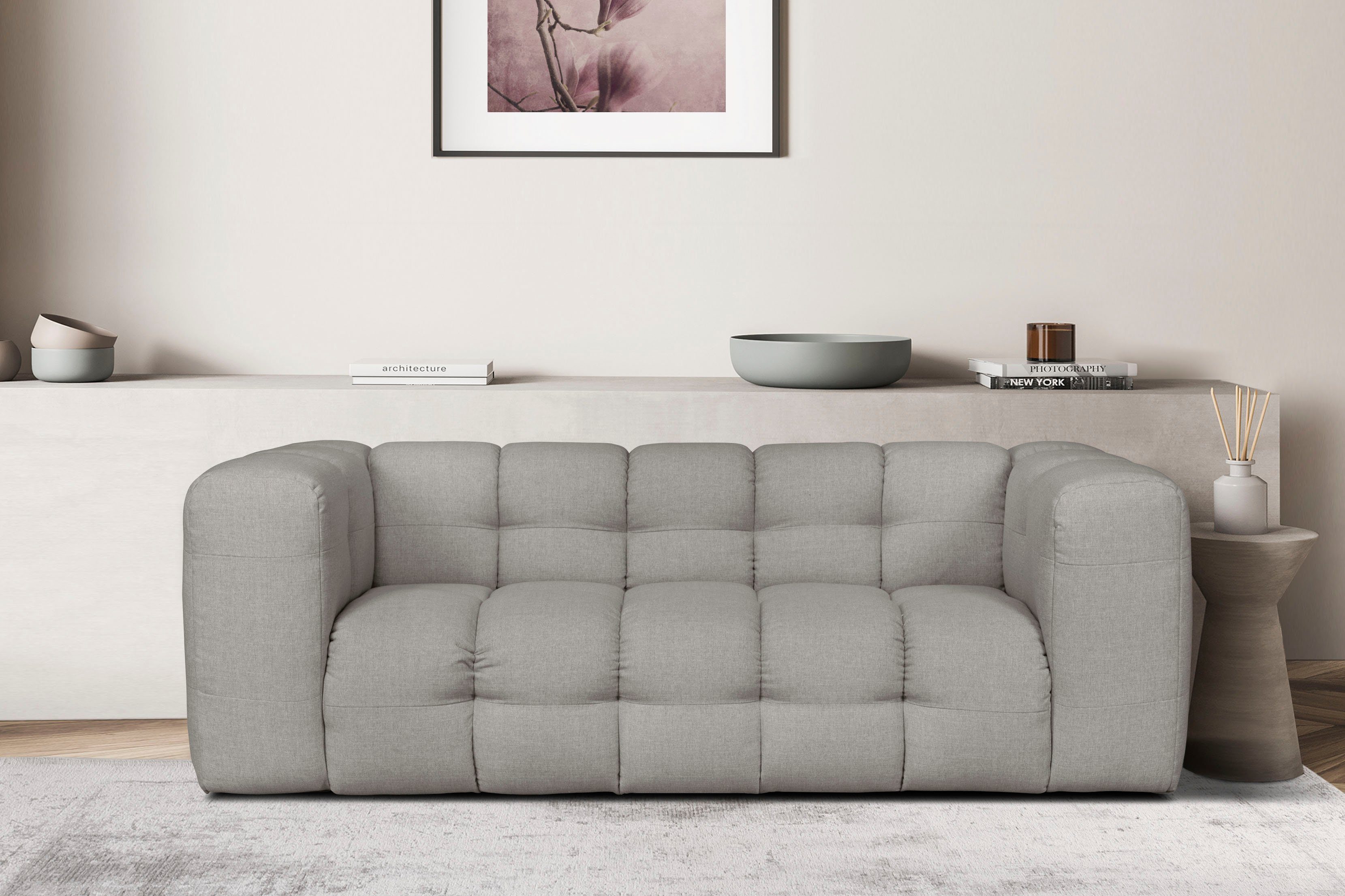 LeGer Home by Lena Gercke 3-zitsbank TALISHA modern gestikt patroon, hoog zitcomfort bruin, 3-zitsbanken