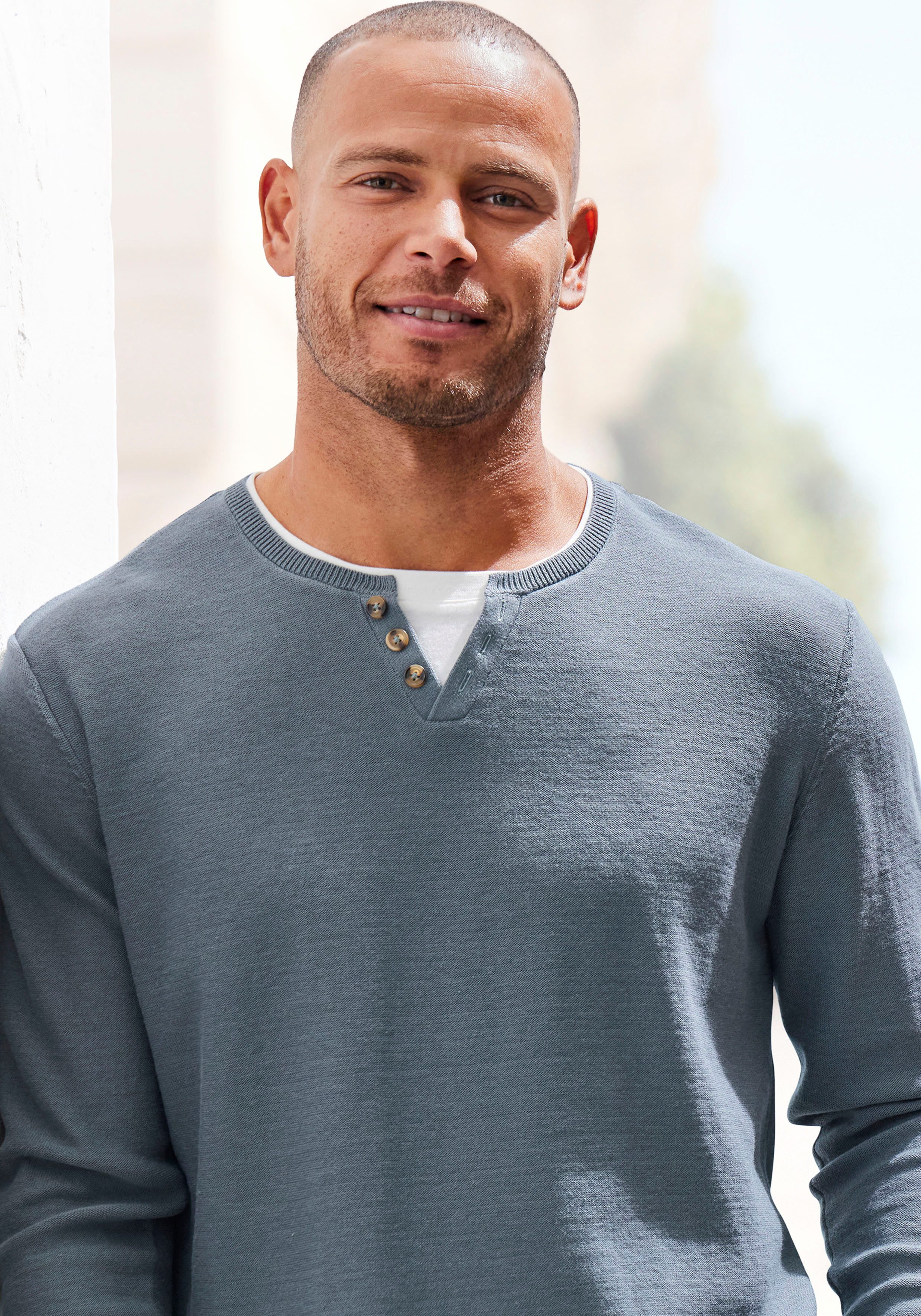 H.I.S Gebreide trui Pullover met hoogwaardige halsafwerking in double-layer look