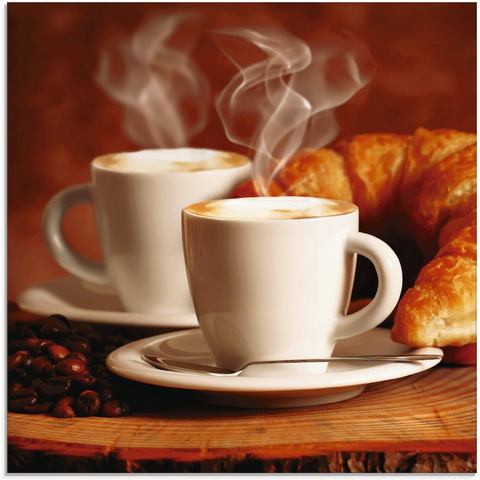 Artland print op glas Dampfender Cappuccino und Croissant