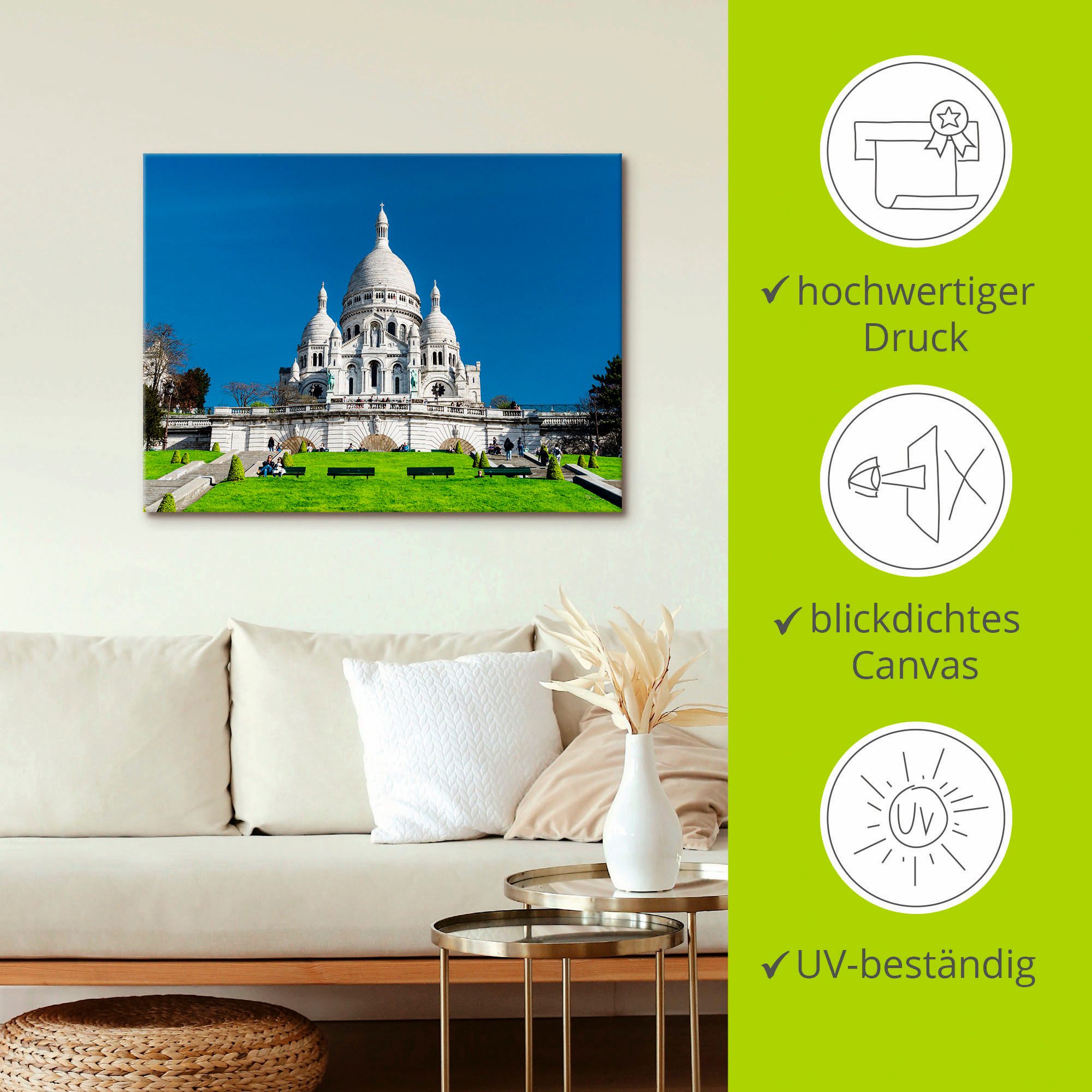 Artland Artprint op linnen Parijs Sacre Coeur gespannen op een spieraam