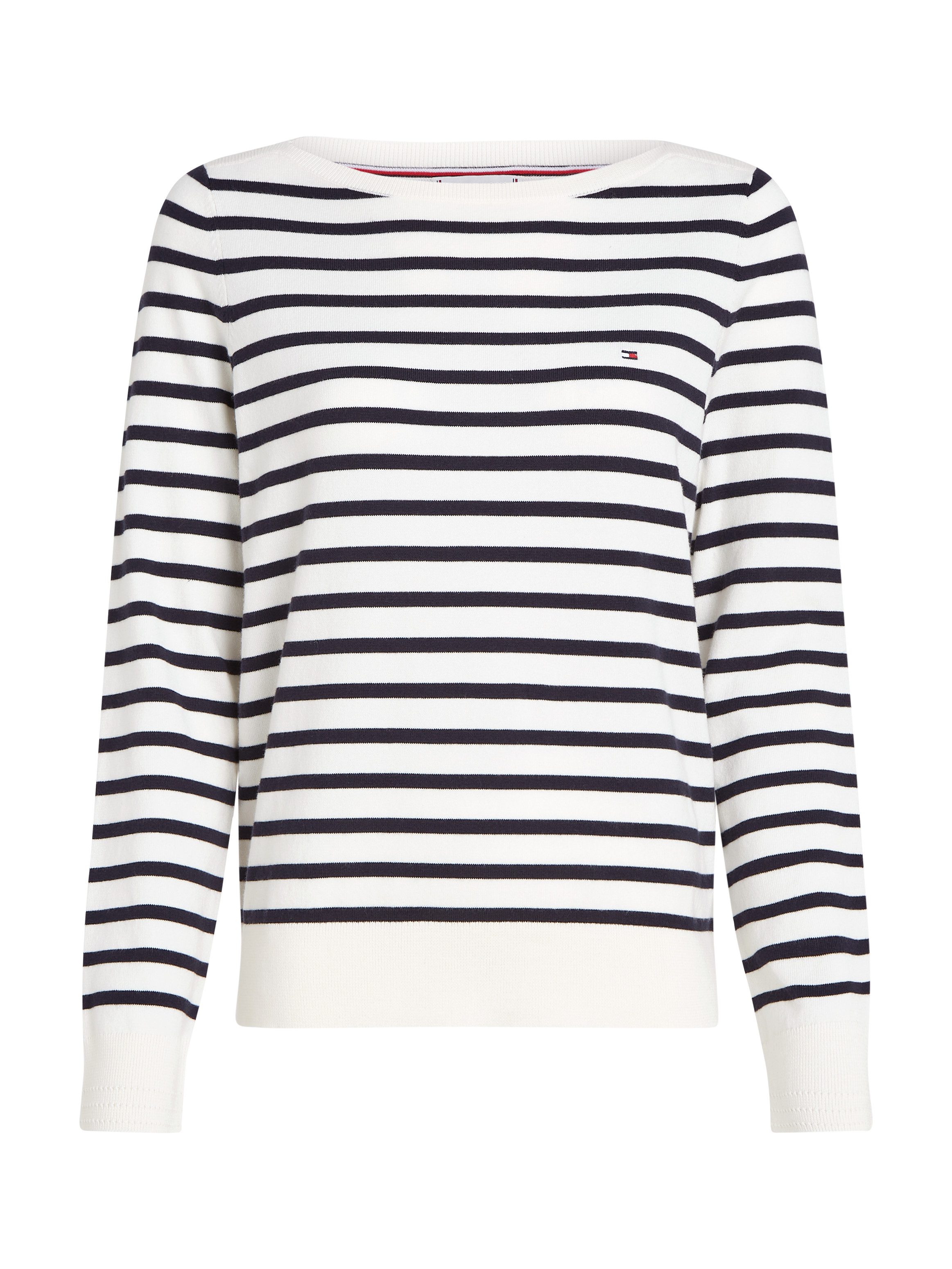 Tommy Hilfiger Gebreide trui CO JERSEY STITCH BOAT-NK SWEATER met -merklabel op de mouw