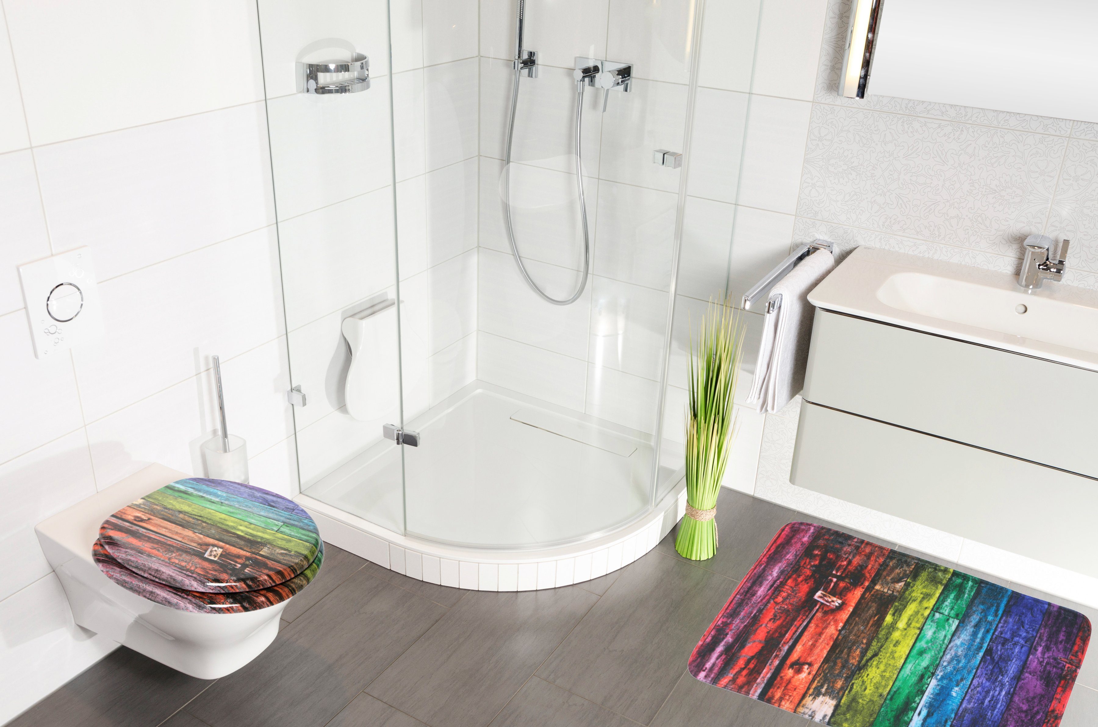 Sanilo Set badkameraccessoires Rainbow bestaand uit toiletzitting, badmat en wastafelplug (complete set, 3-delig)