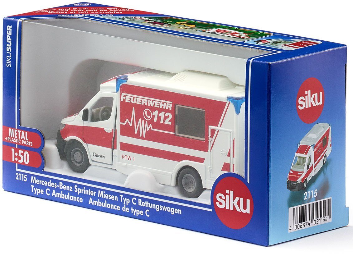 Siku Speelgoed-ambulance SIKU Super, Mercedes Benz Sprinter Miesen type C ambulanceauto (2115)