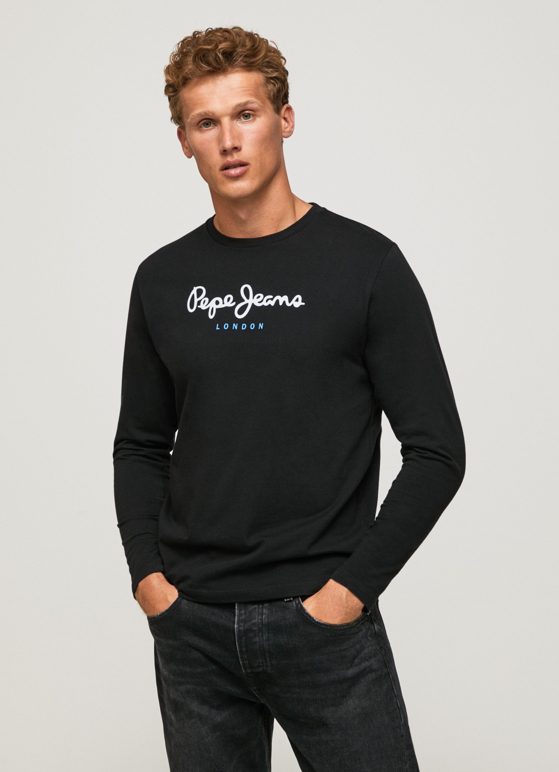 Pepe Jeans Shirt met lange mouwen EGGO LONG heren longsleeves maat M (50) zwart