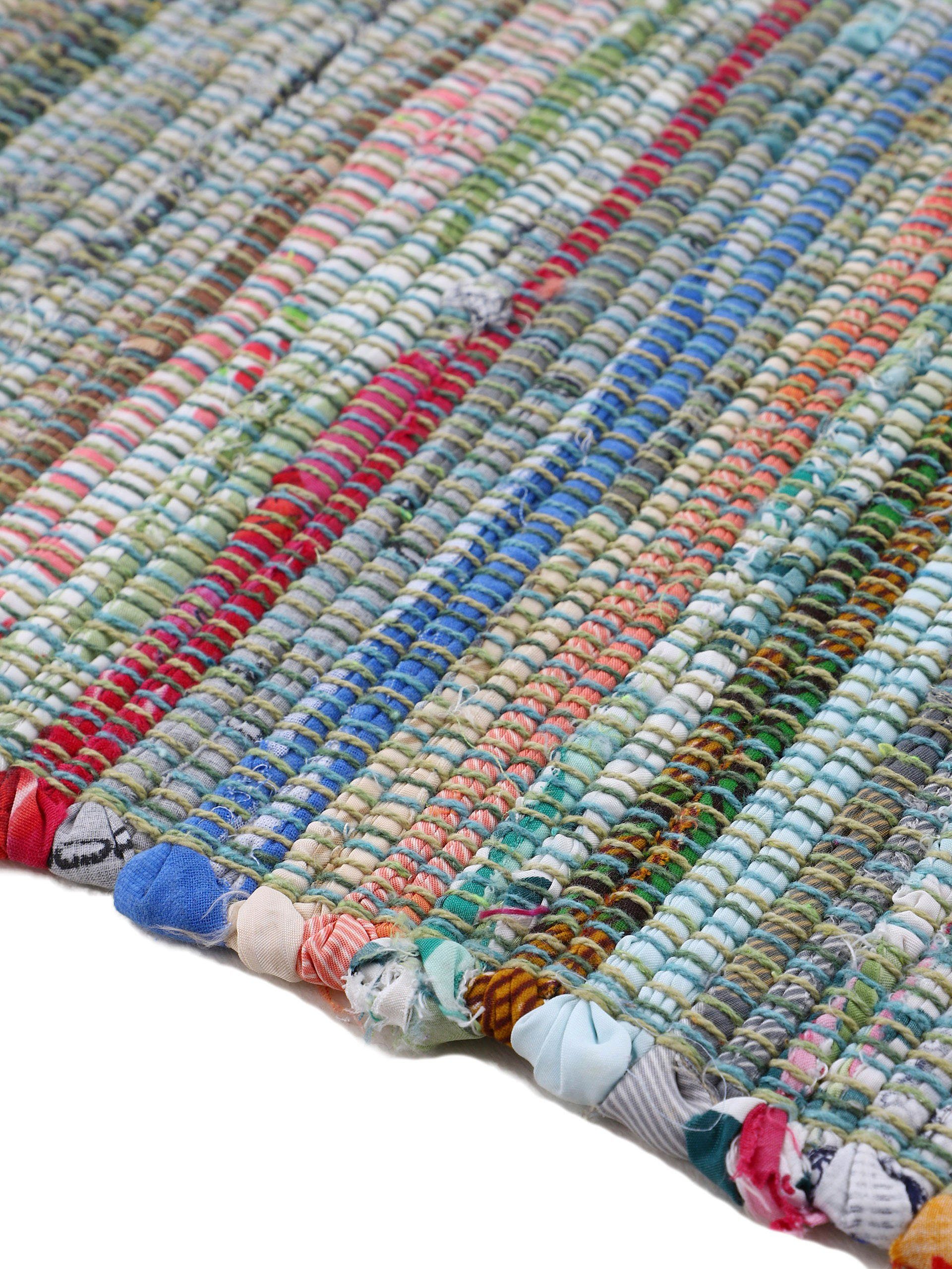 carpetfine Vloerkleed Kelim Chindi, omkeerbaar tapijt handgeweven, patchwork tapijt met franjes, ook verkrijgbaar in loperformaten