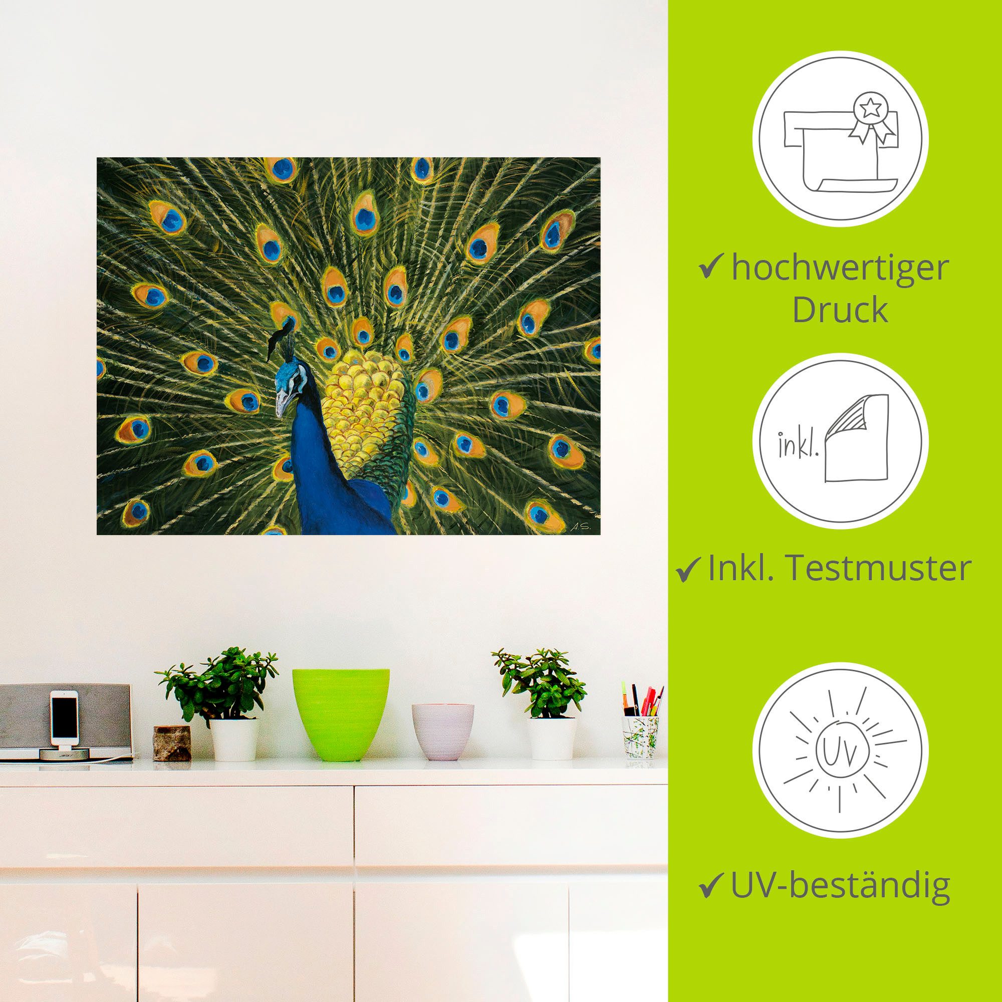 Artland Artprint Pauw als artprint van aluminium, artprint voor buiten, artprint op linnen, poster, muursticker