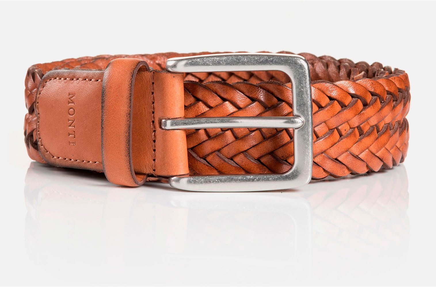 MONTI Leren riem 3,5 cm breed, business-casual, glad leer gevlochten heren riemen maat 95 beige