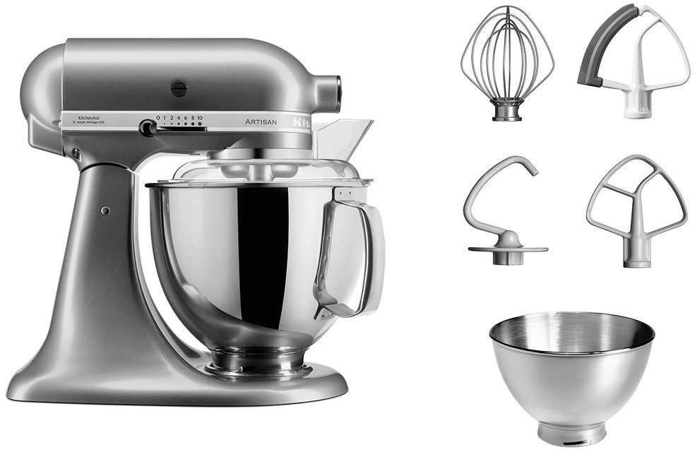 KitchenAid Keukenmachine 5KSM175PSECU CONTOUR ZILVER met accessoires ter waarde van ca. € 112,- keukenmachines zilver