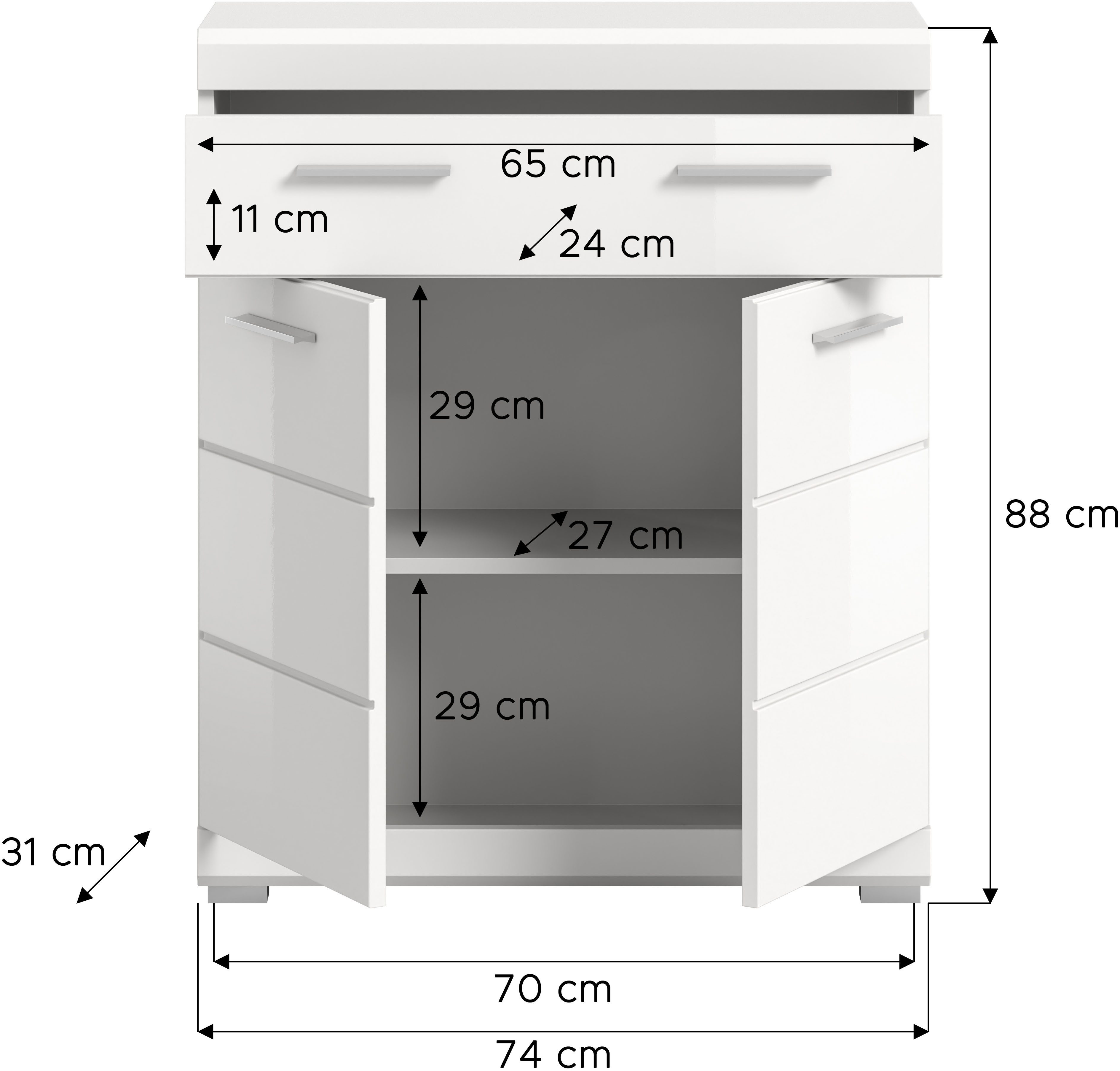 INOSIGN Onderkast Siena, breedte 74 cm, 2 deuren, 1 lade, 2 vakken, MDF-front in verschillende kleuren verkrijgbaar, badkamermeubels, badkamerkast, commode, badkamer