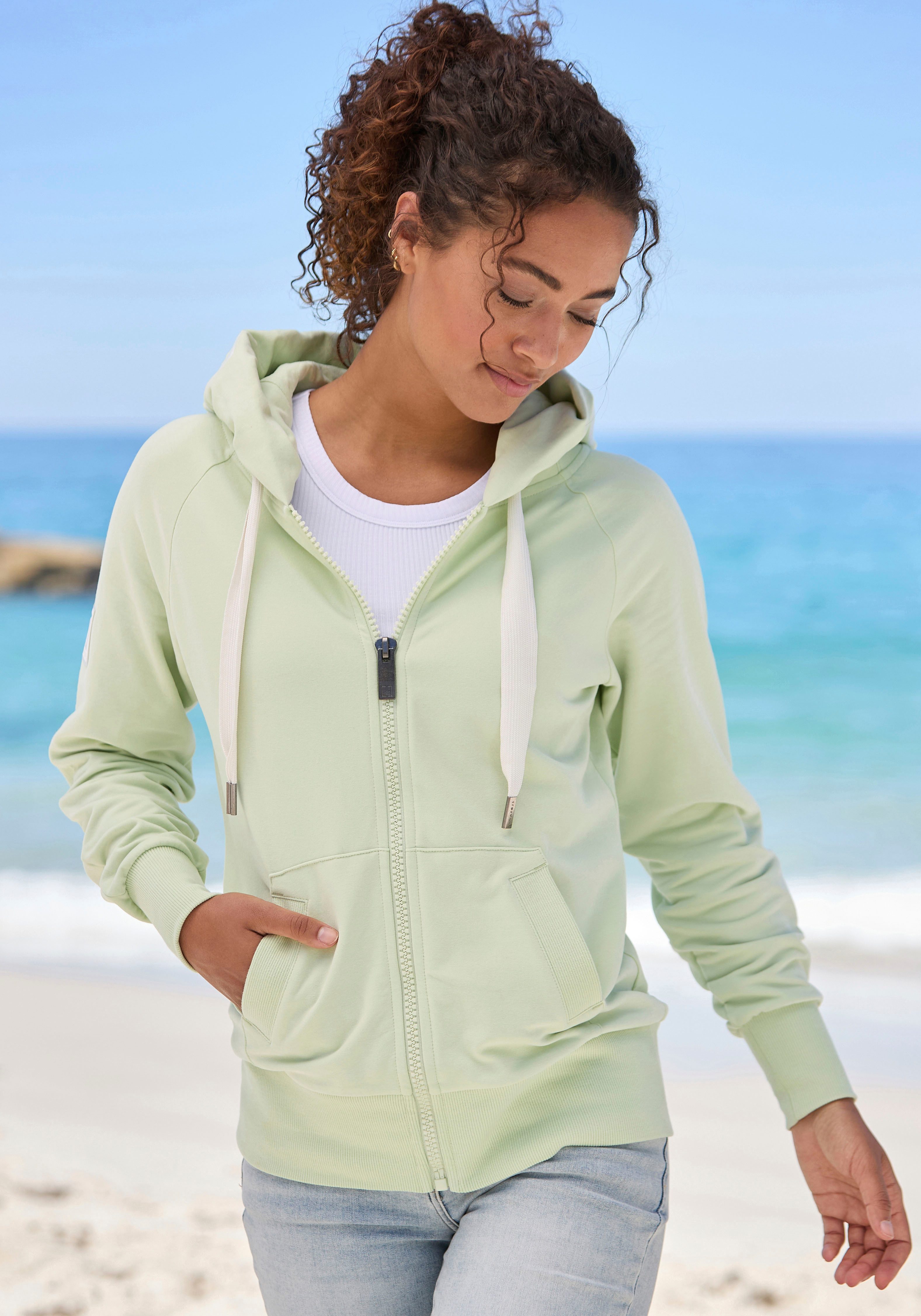 Elbsand Capuchonsweatvest Kelda met logo-stiksel op de capuchon, basic