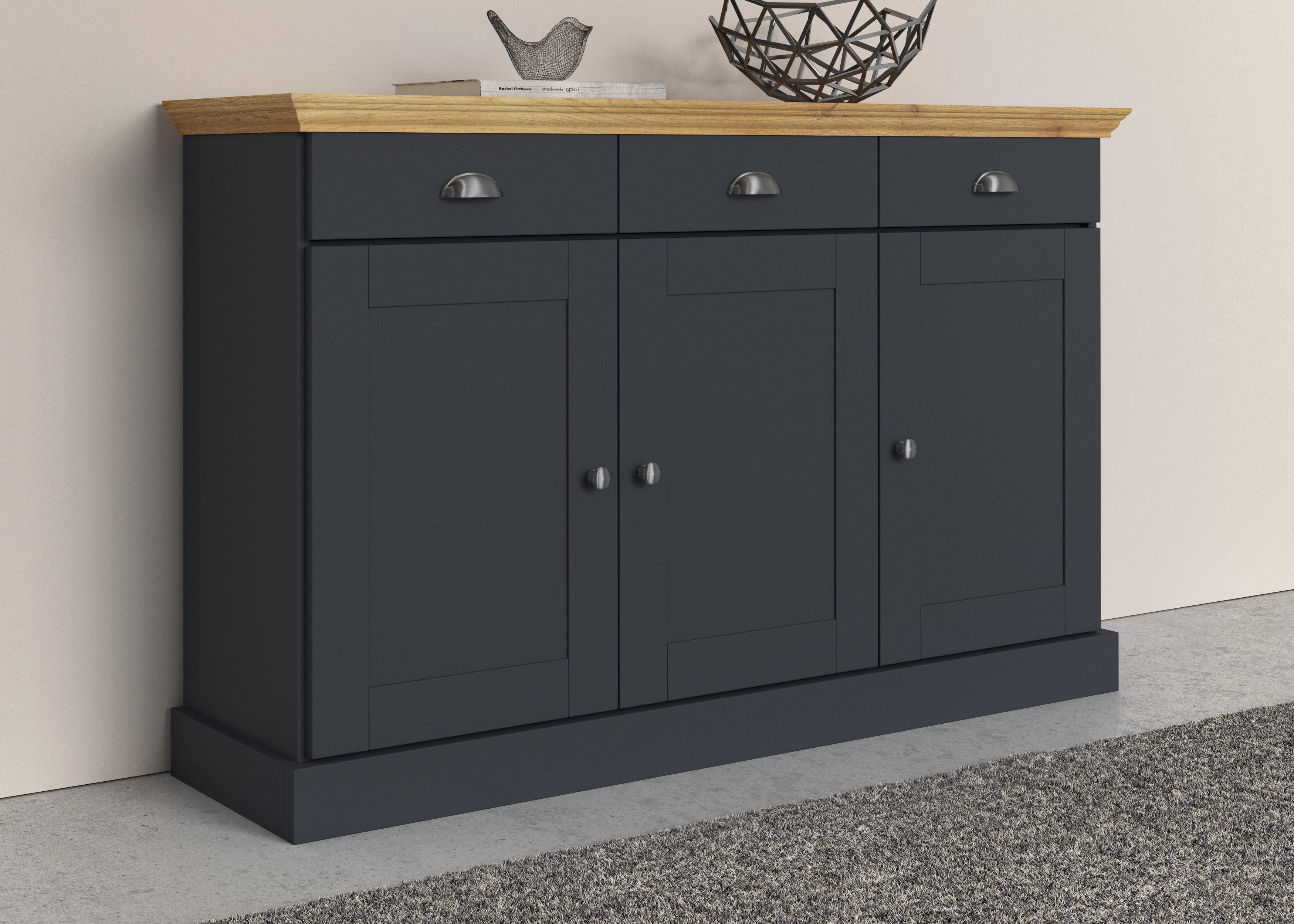 Home affaire Dressoir Motala Commode, 3 lades en 2 verstelbare planken, breedte 125 cm
