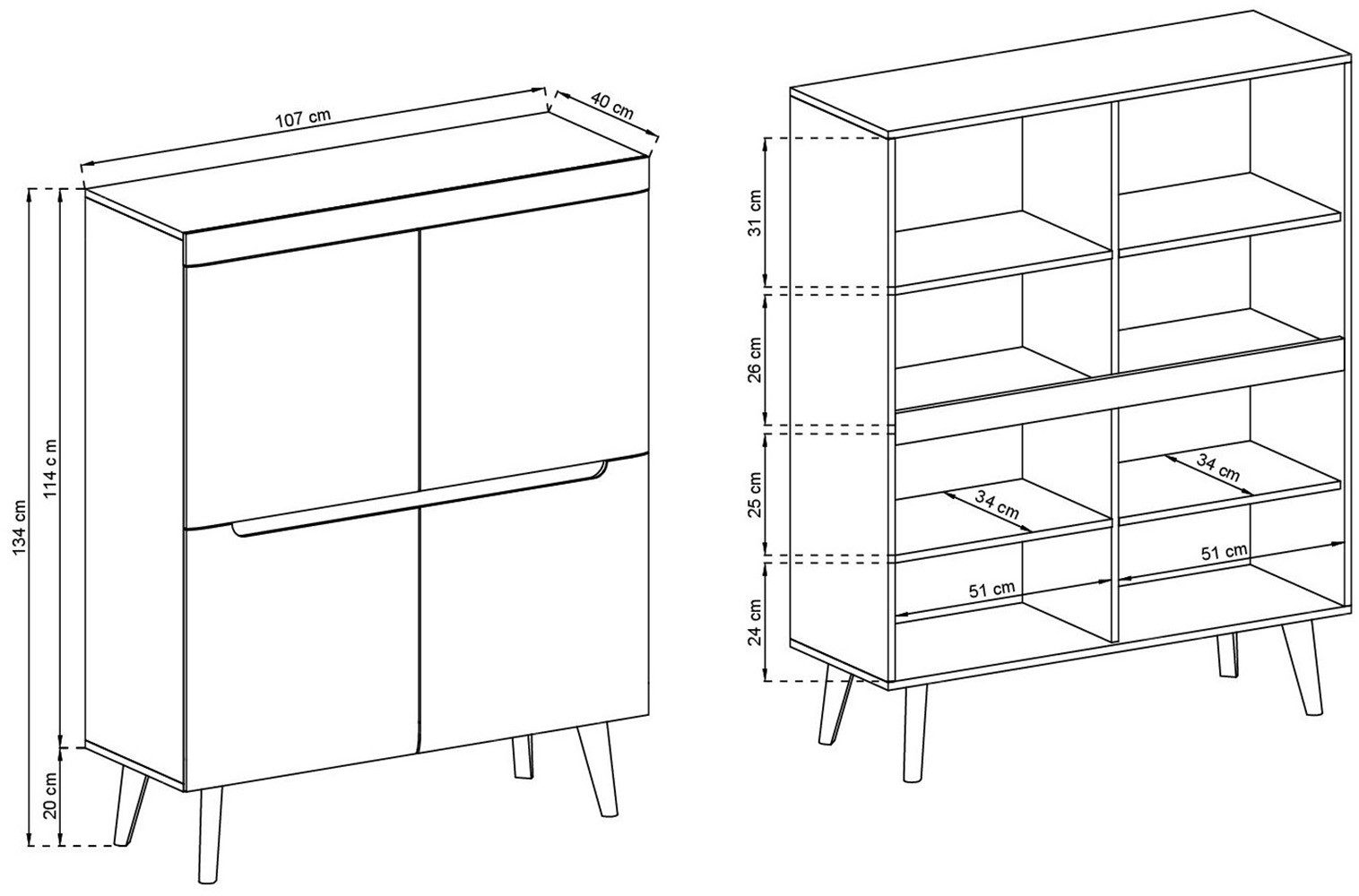 INOSIGN Highboard Torge, commode, kast, sideboard, dressoir, multifunctionele kast (1 stuk)