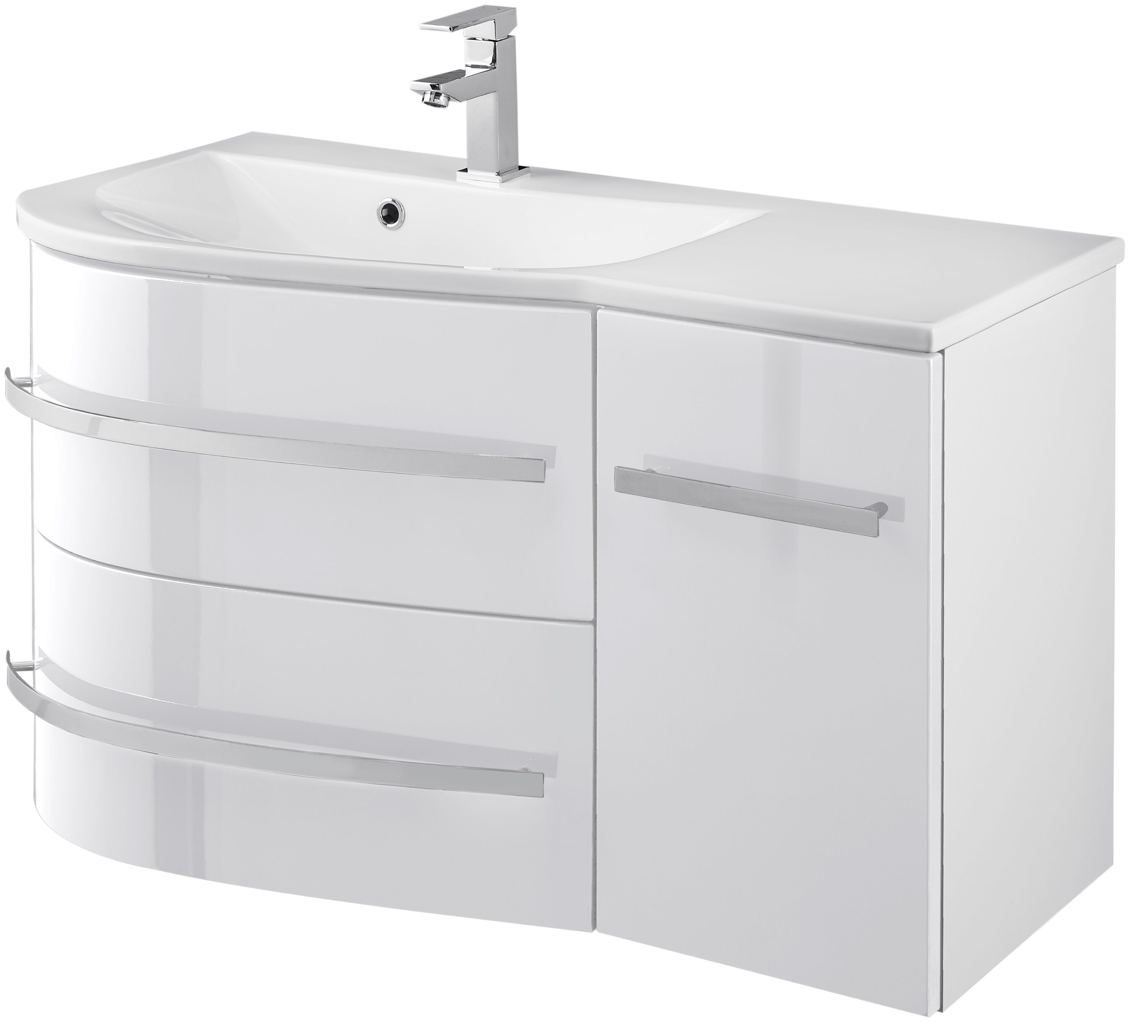 welltime Wastafelonderkast Oslo Breedte 90 cm, gebogen model, planchet rechts wastafelmeubels wit