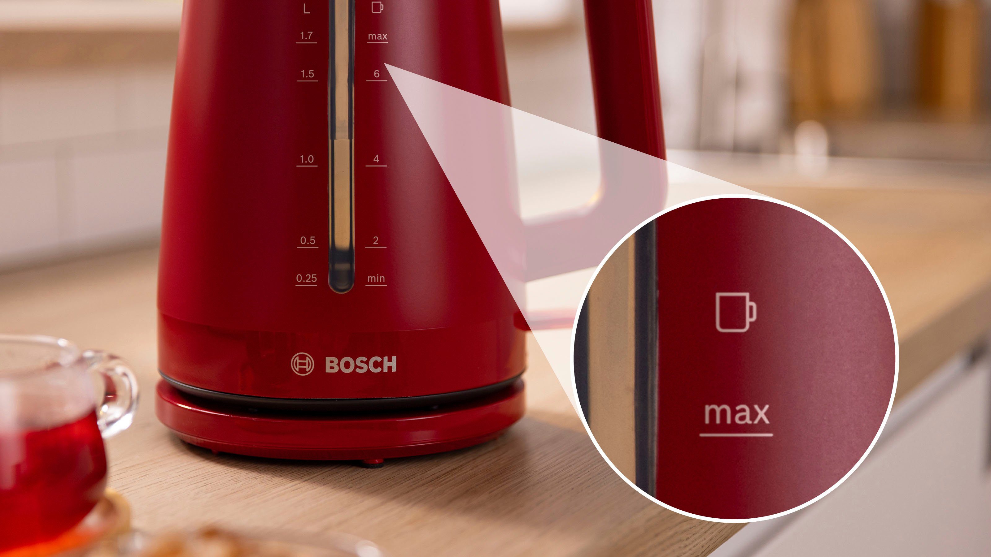 BOSCH Waterkoker MyMoment TWK3M124, 1,7 l, Automatische uitschakeling, kopjesweergave, aan beide kanten waterniveauaanduiding