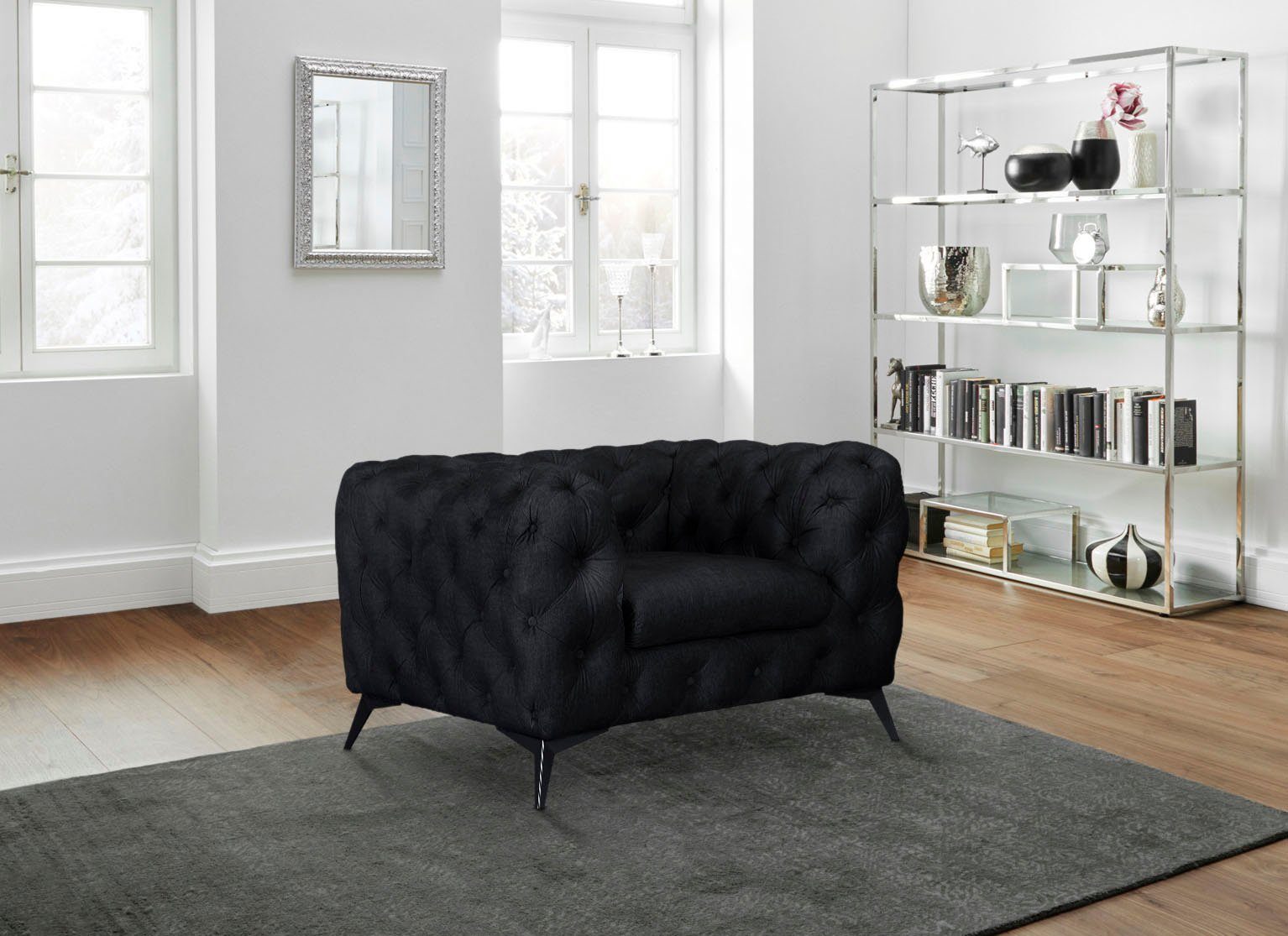 Leonique Chesterfield-fauteuil Glynis Fauteuil luxueuze capitonnage, moderne chesterfield look, kleur van de poten ter keuze