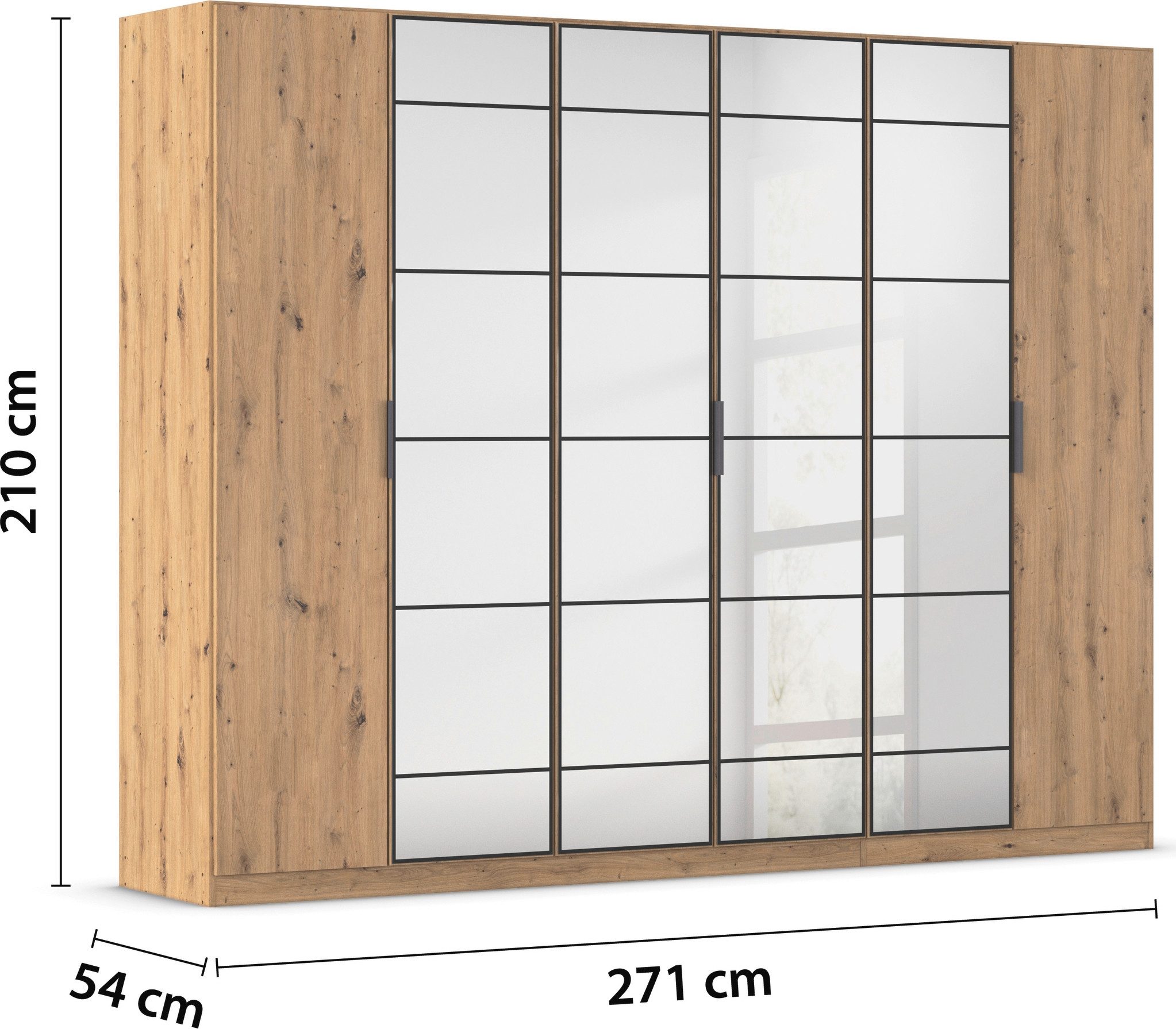 rauch Draaideurkast Kledingkast Kast Garderobe Slaapkamerkast ACERO Middeldeuren met spiegel in moderne loft-look MADE IN GERMANY
