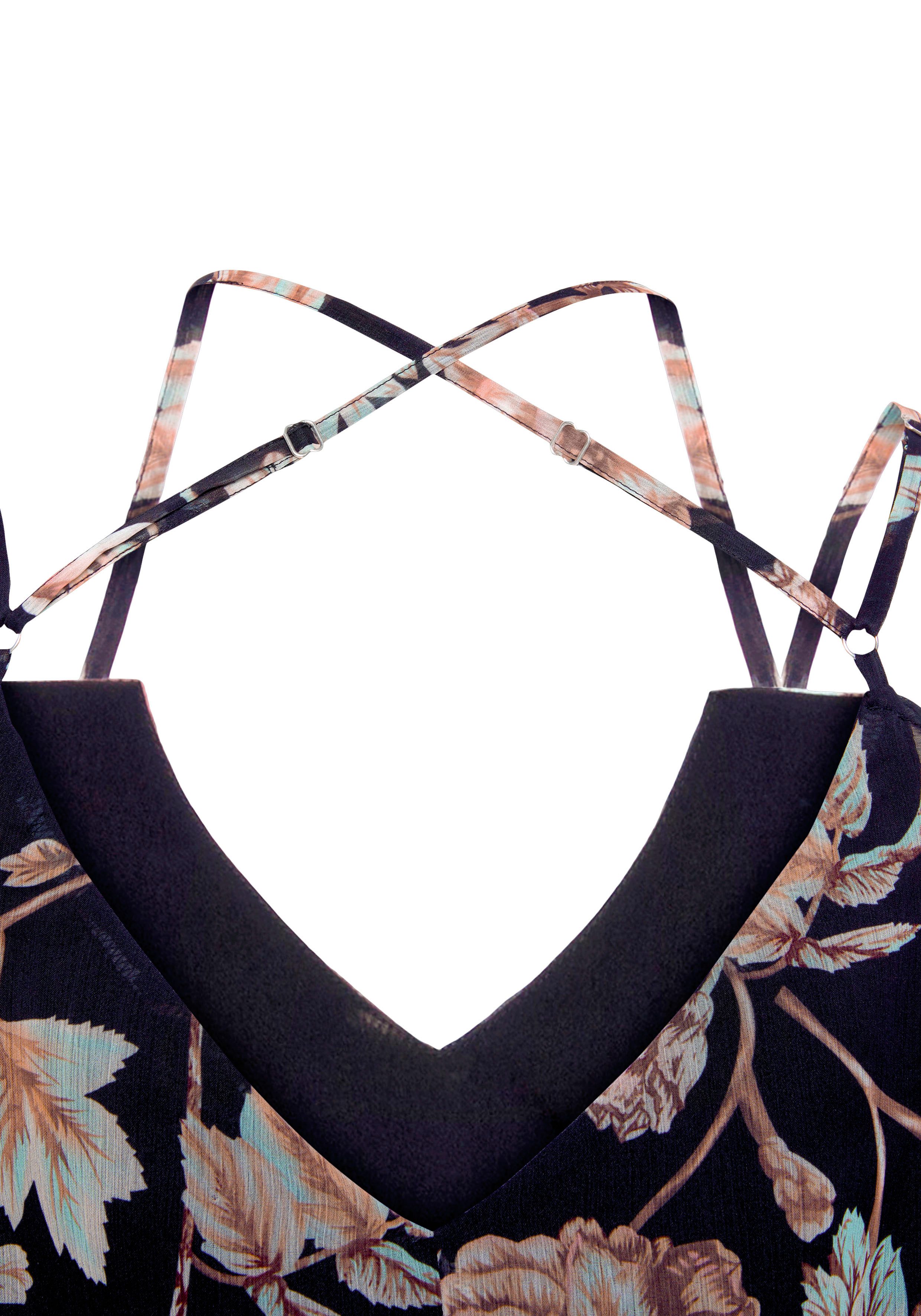 Lascana Chiffon blouse met bloemenprint en trendy bandjes, korte mouwen blouse, damesblouse
