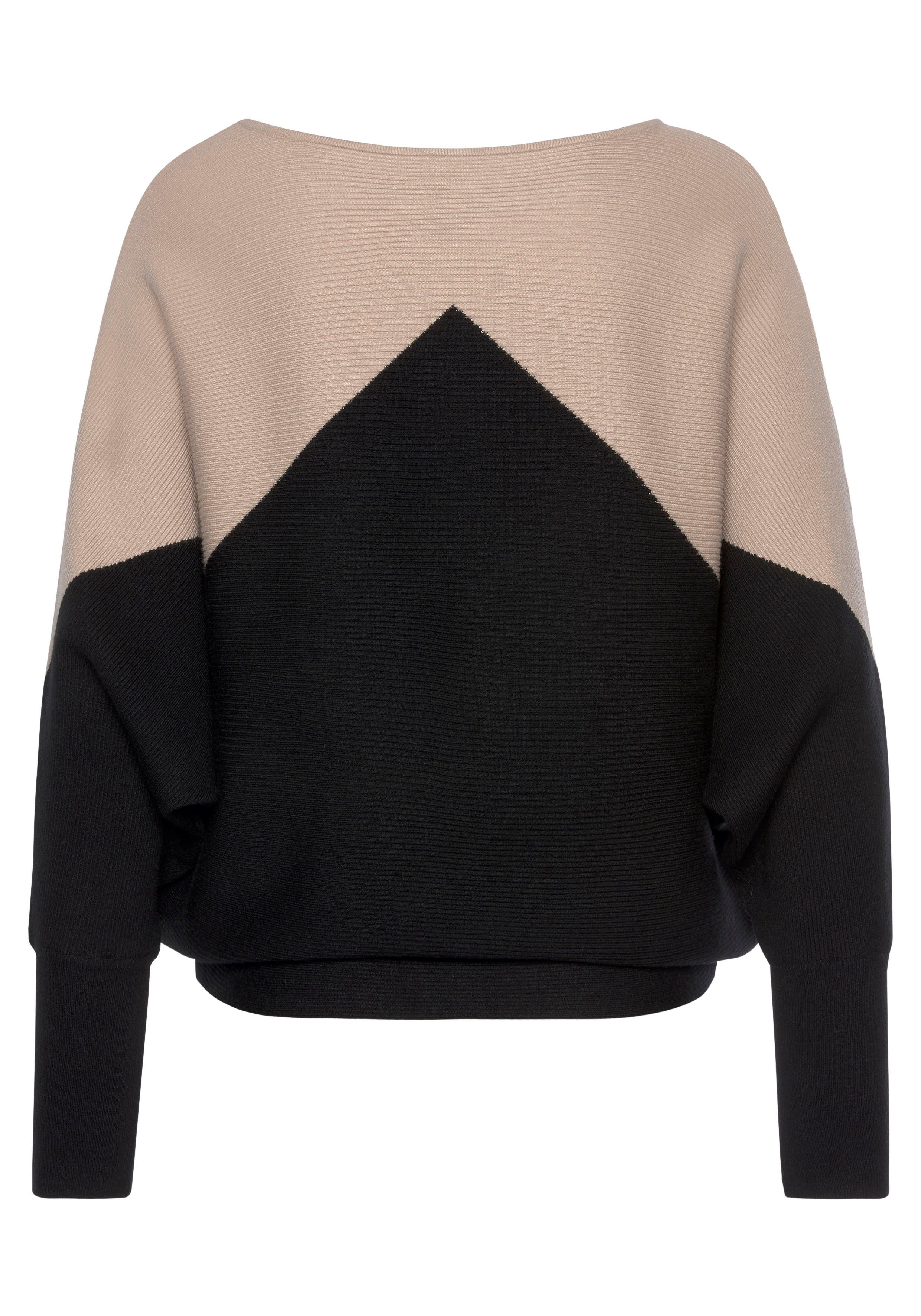 Lascana Gebreide trui met colorblock-look en lichte vleermuismouwen