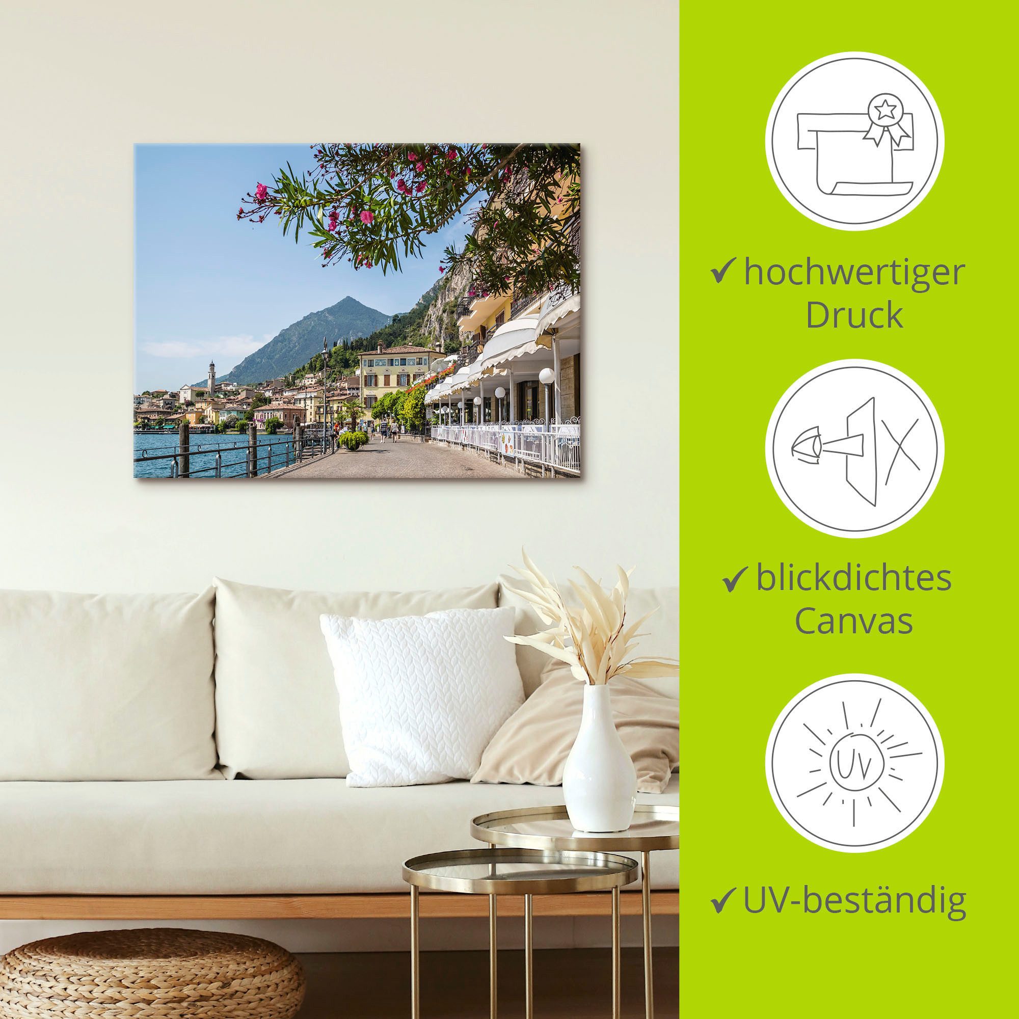 Artland Artprint Gardameer Limone sul Garda I als artprint op linnen, poster in verschillende formaten maten