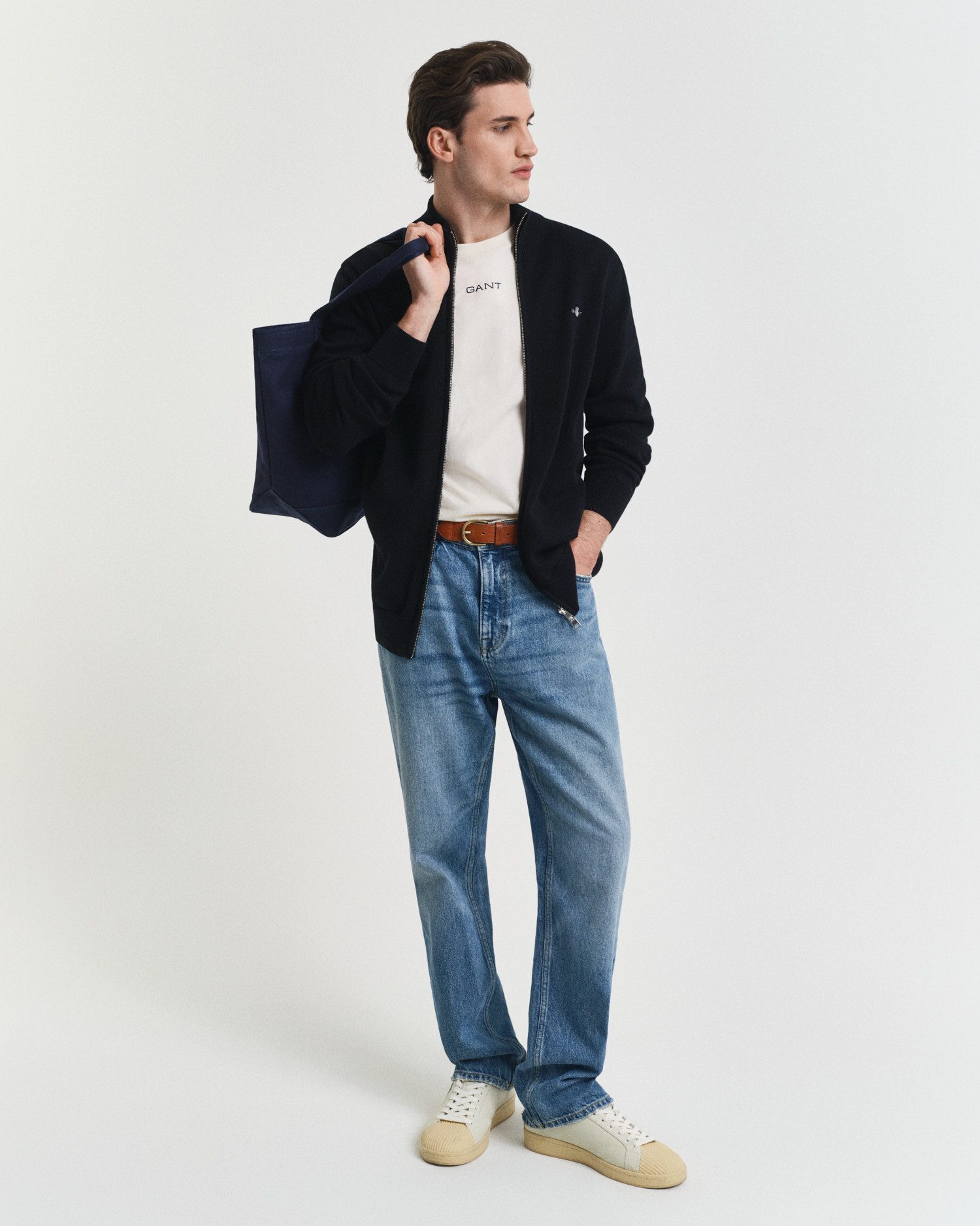 Gant Cardigan CASUAL COTTON ZIP CARDIGAN Met ribbels aan opstaande kraag, mouwen en zoom
