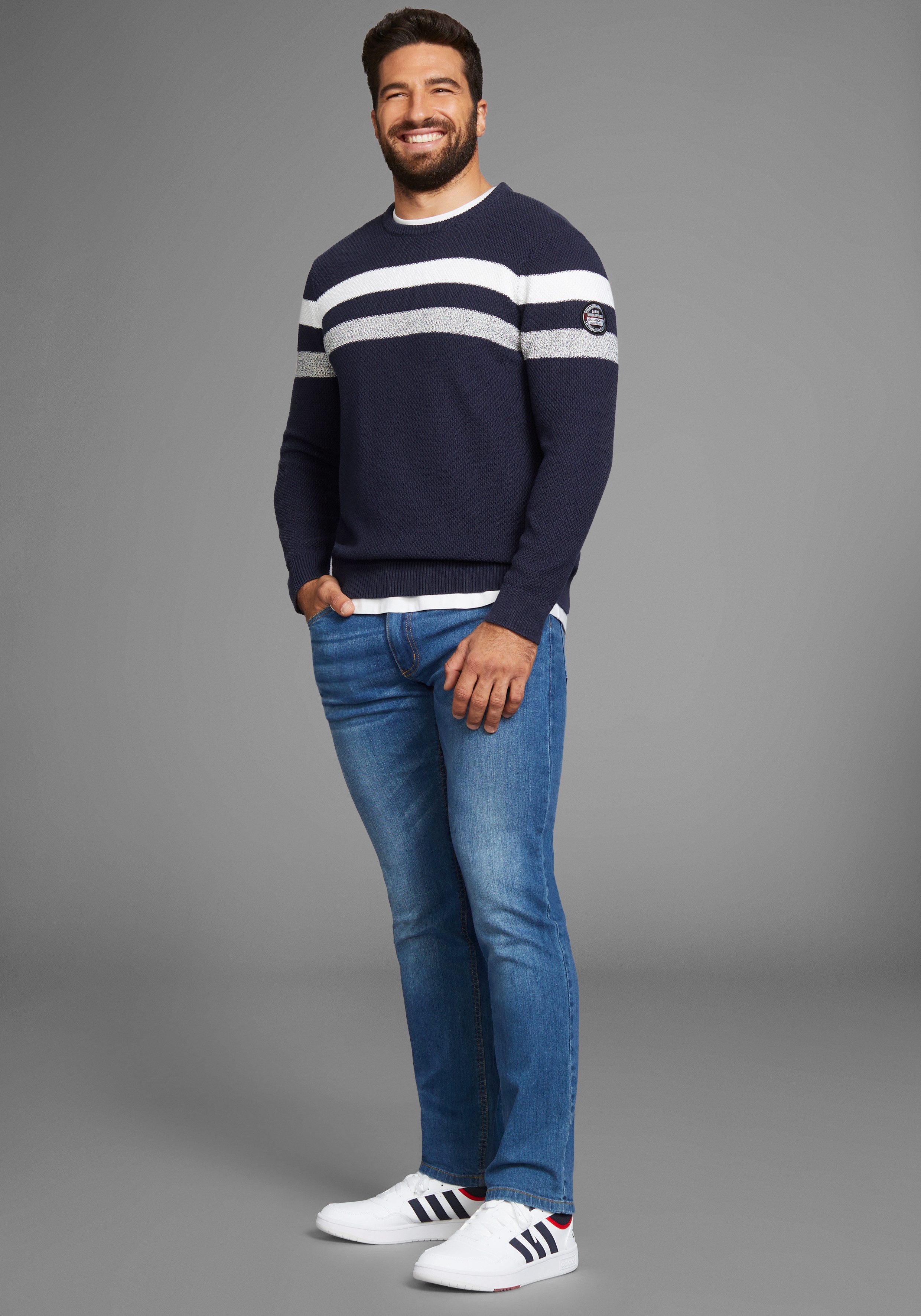 Man's World Trui met ronde hals Tot maat 5 XL in gemêleerde look