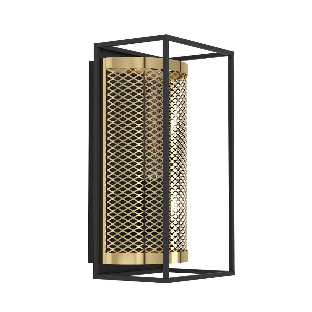EGLO Wandlamp NOHALES Wandlamp voor binnen, ganglamp industrieel, metaal, zwart, messing (1 stuk)