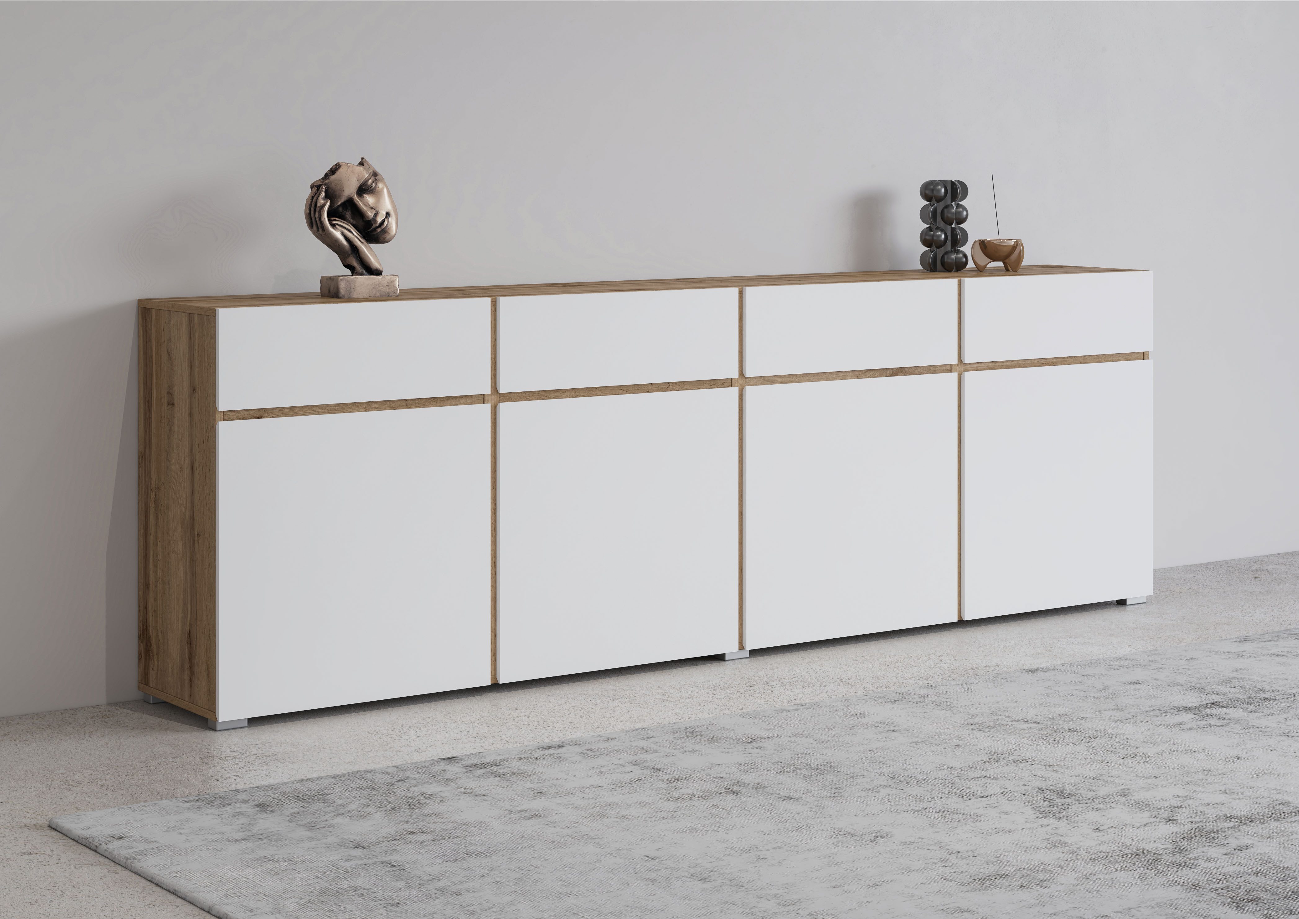 INOSIGN Dressoir Cross, breedte 225 cm, moderne greeploze ladekast, 4 deuren/4 laden dressoirs bruin
