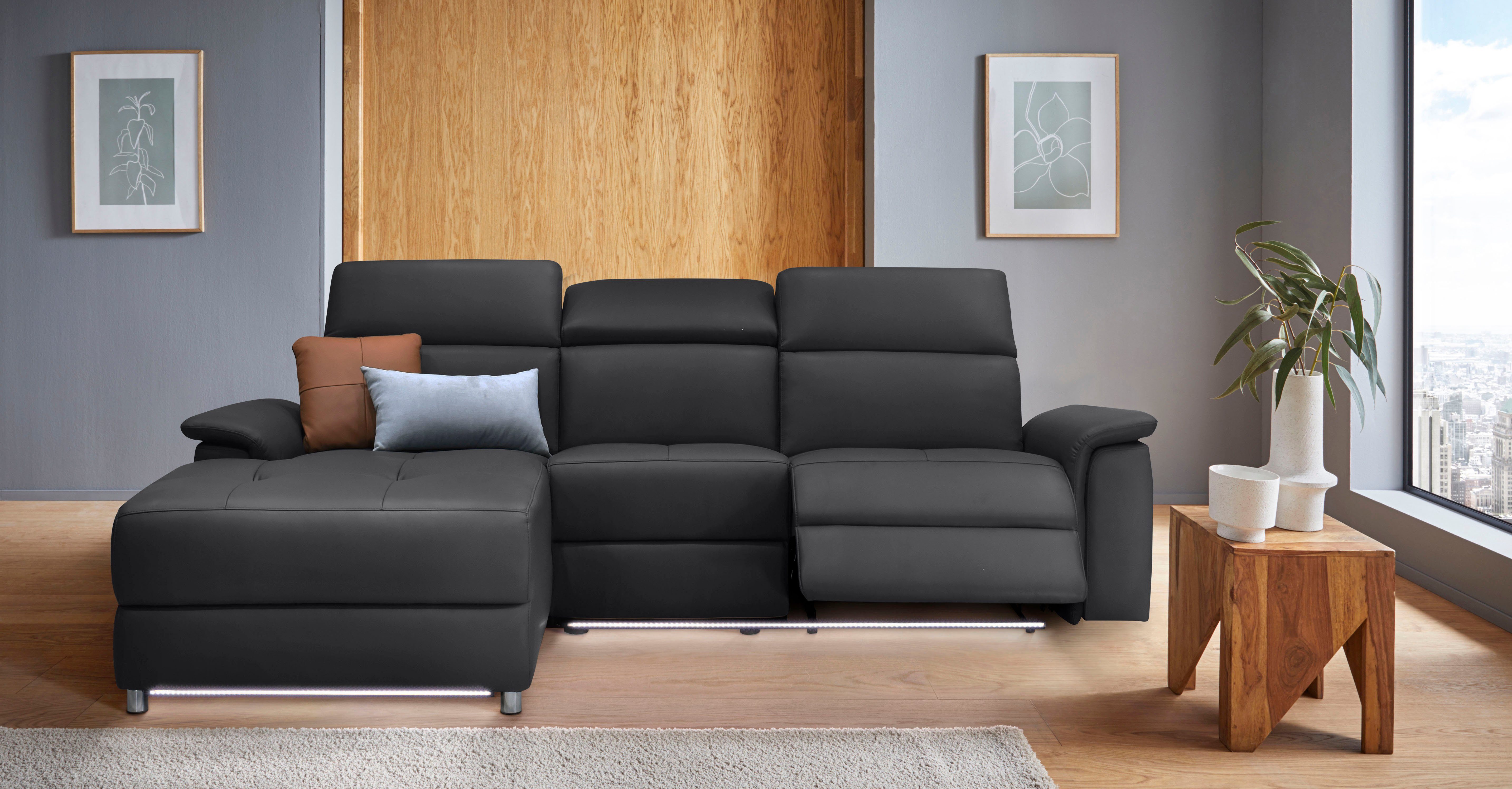 Places of Style Hoekbank Pareli, L-model, 259 cm, met récamier, echt leer, imitatieleer, weefstof