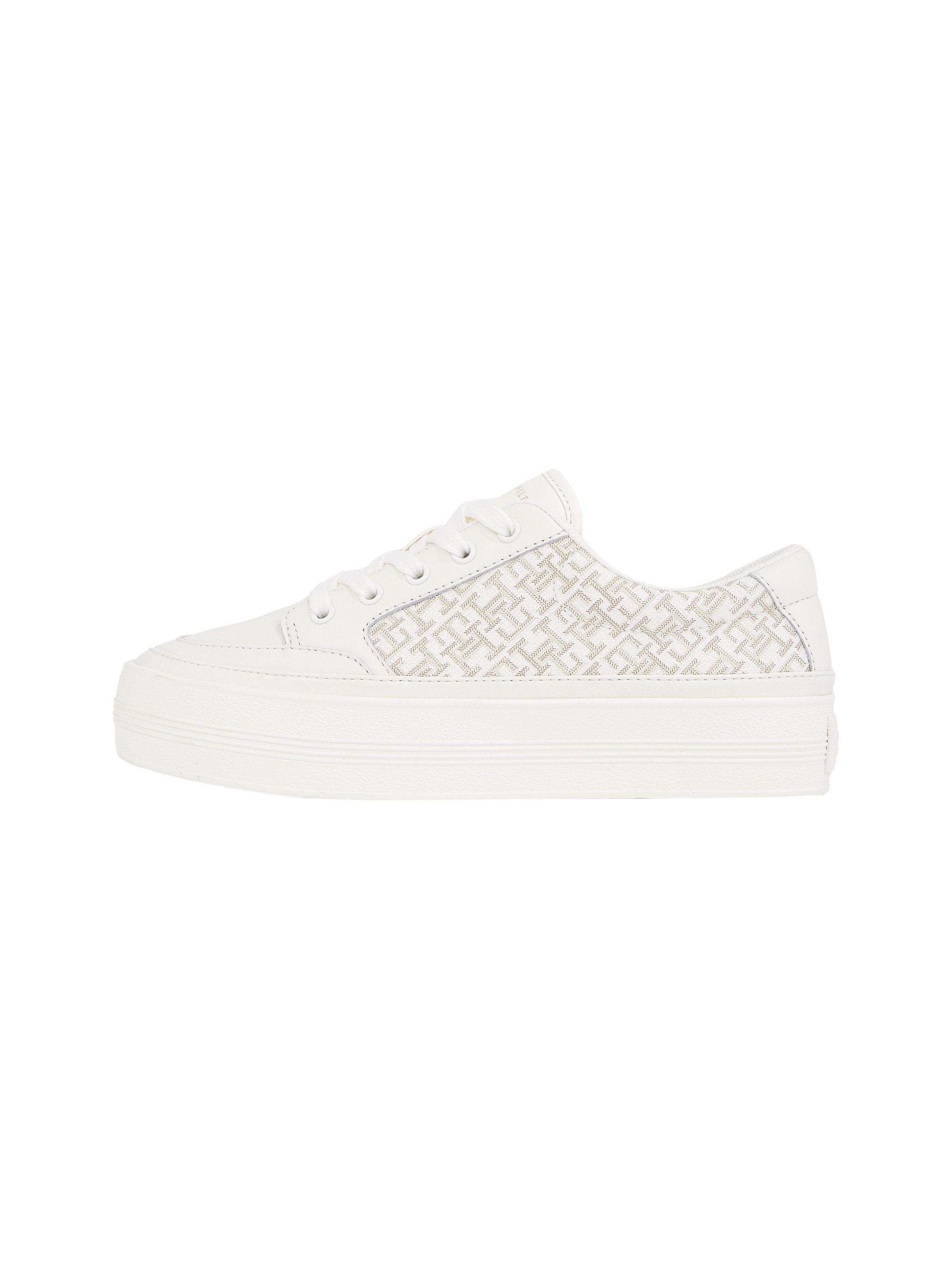 Tommy Hilfiger Plateausneakers VULC LEATHER SNEAKER MONOGRAM , vrijetijdsschoen, lage schoen, veterschoen met allover logoprint