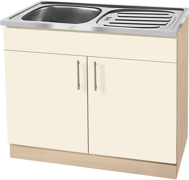 wiho Küchen Gootsteenkast Kiel 100 cm breed met spoelbak gootsteenkasten geel