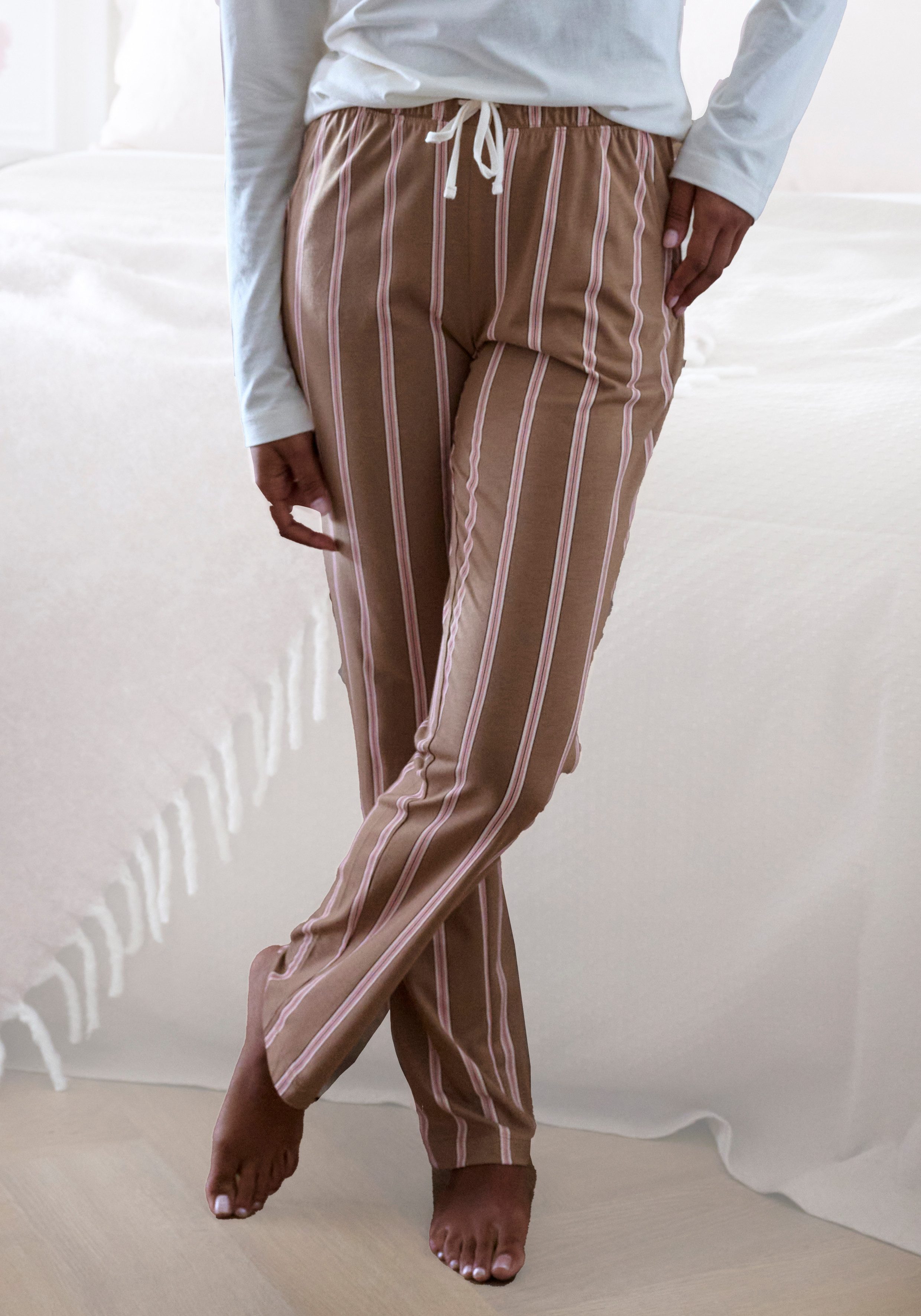 Lascana Pyjamabroek met druk dames nachtkleding maat 32/34 bruin