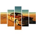 conni oberkircher´s wanddecoratie scrap desert - auto wrak in de woestijn met decoratieve klok, landschap, oldtimer (set) goud