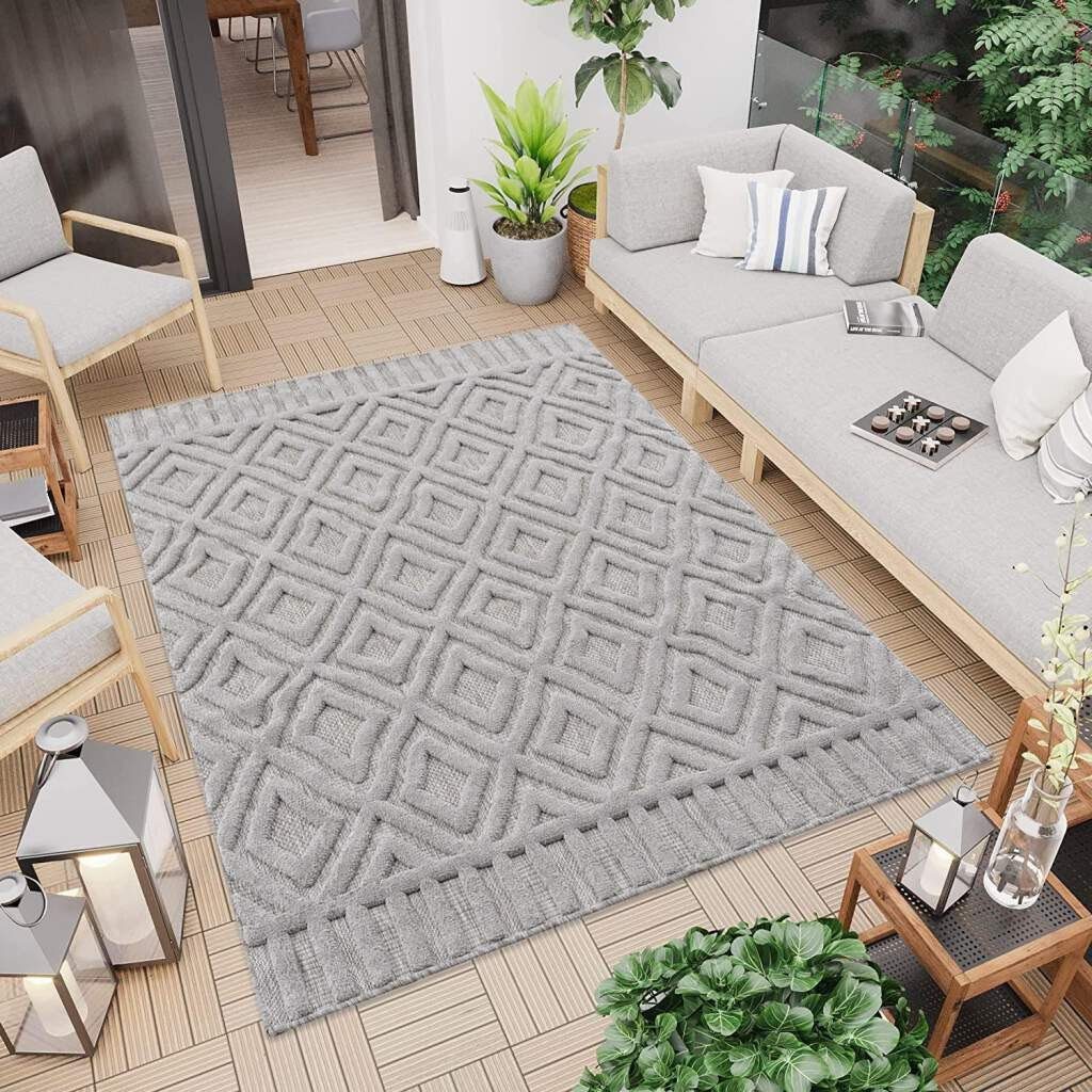 Carpet City Vloerkleed In-& Outdoorkleed Santorini 58377, 3D-Effekt, ruit-look Weerbestendig & uv-bestendig voor terras, balkon, keuken, hal