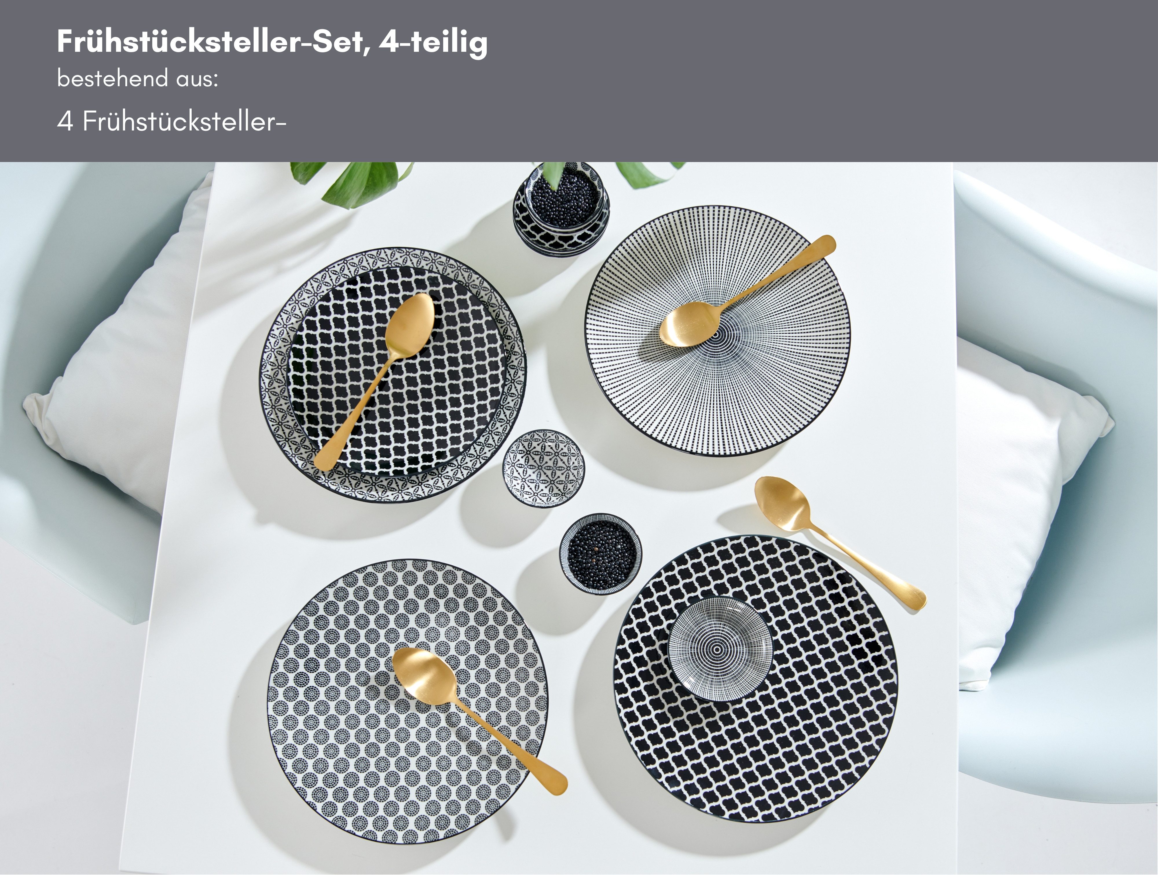 Ritzenhoff & Breker Ontbijtbord Takeo Porselein, Scandinavisch-eenvoudige touch, Ø 21,5 cm (set, 4 stuks)