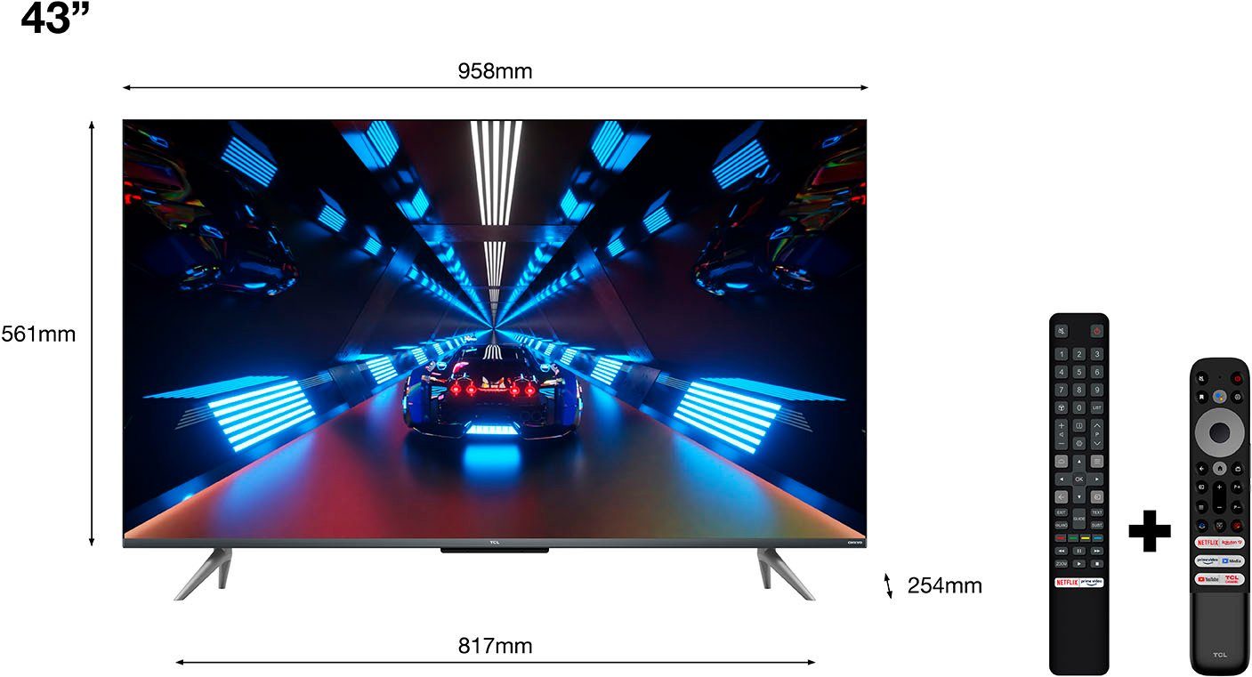 TCL QLED-TV 43C735X2, 108 cm / 43", 4K Ultra HD, Smart TV - Google TV, HDR premium, Dolby Atmos, HDMI 2.1, metalen kast, ONKYO-geluid