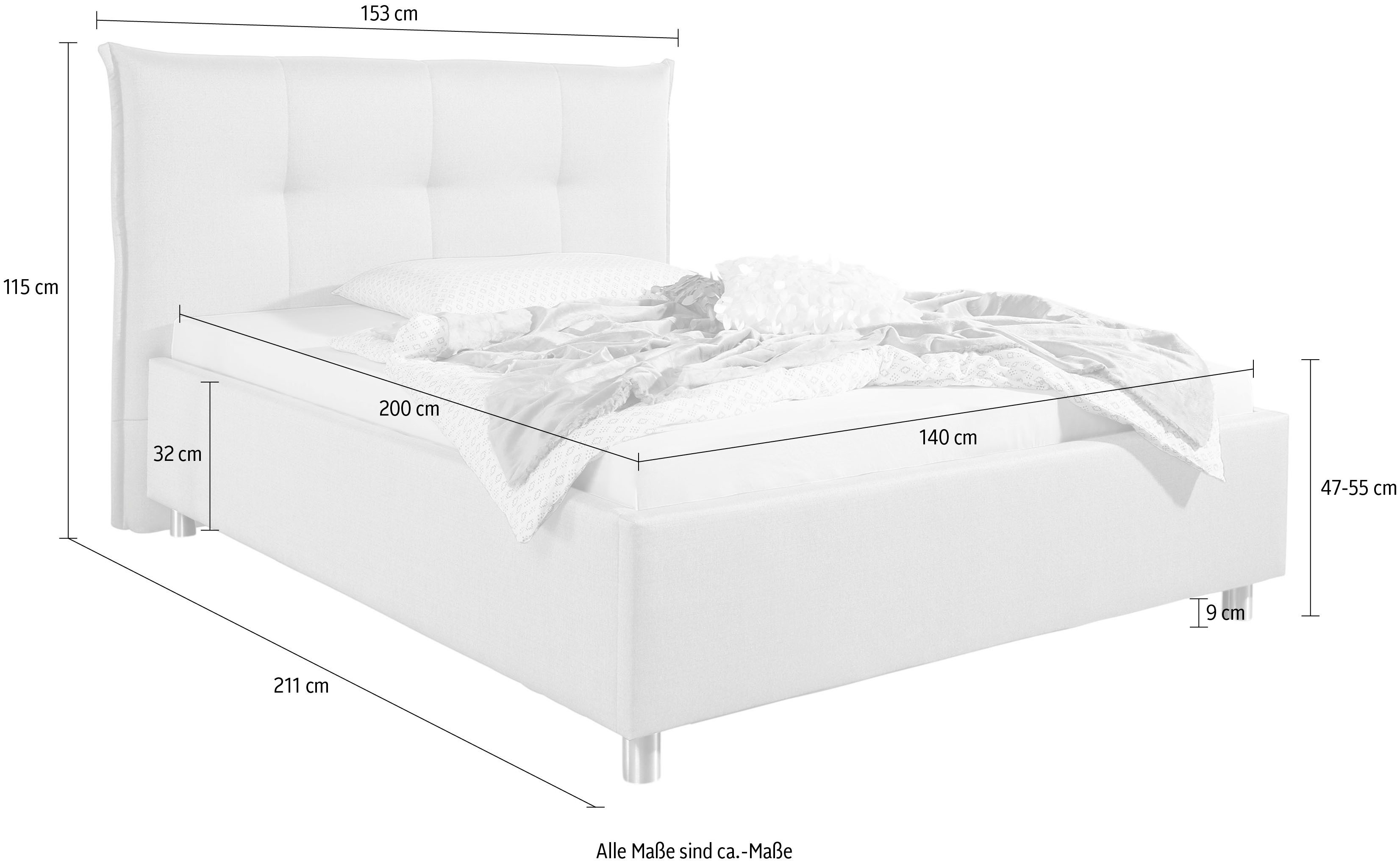 Maintal Gestoffeerd bed Portneuf Zijkanten van het bed zelf te monteren, zonder bedkist