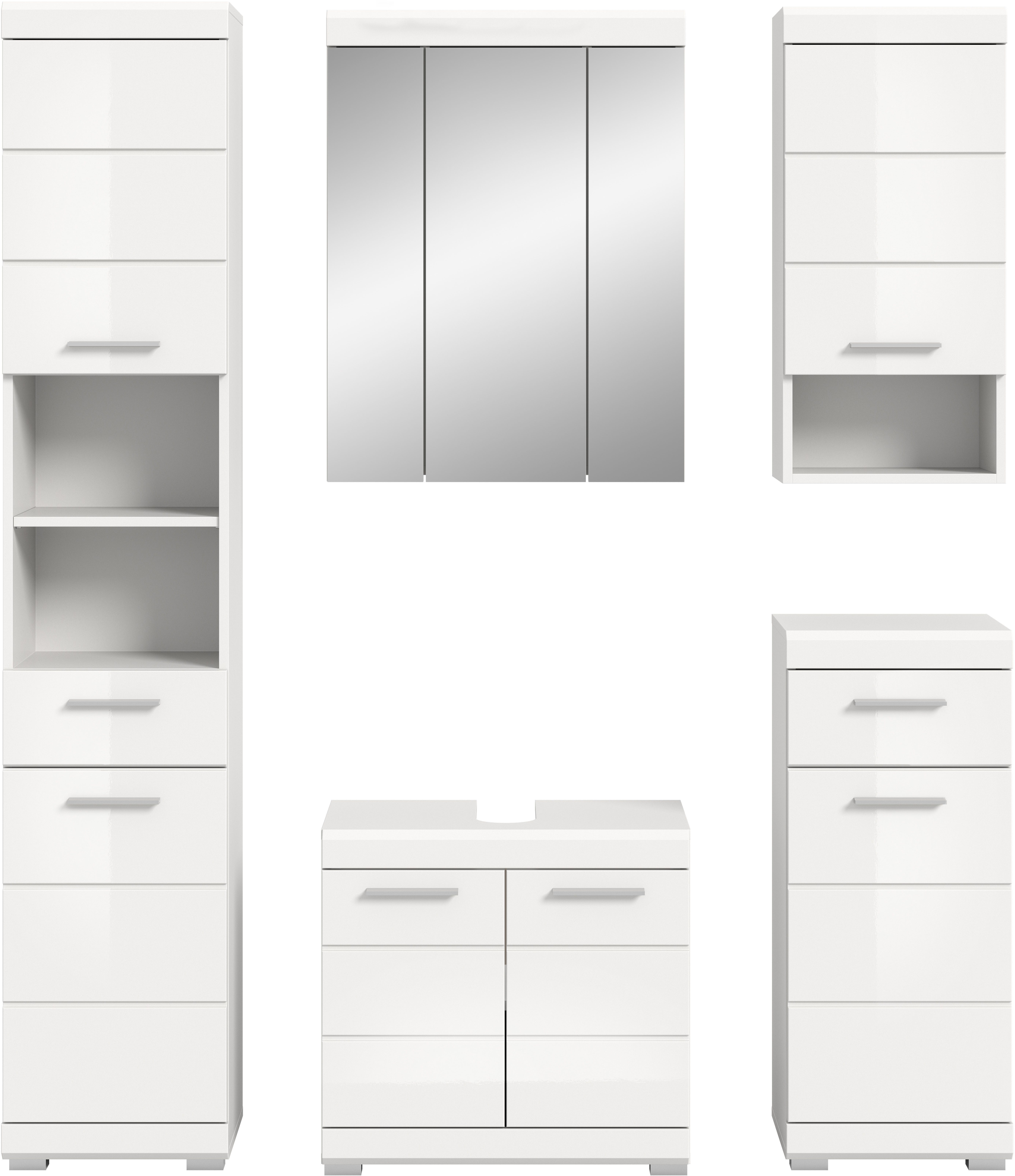 INOSIGN Badkamerserie Siena, 5-delig, bestaande uit: Hoge kast, WBU, spiegelkast, onderkast, hangkast (set, 5 stuks)