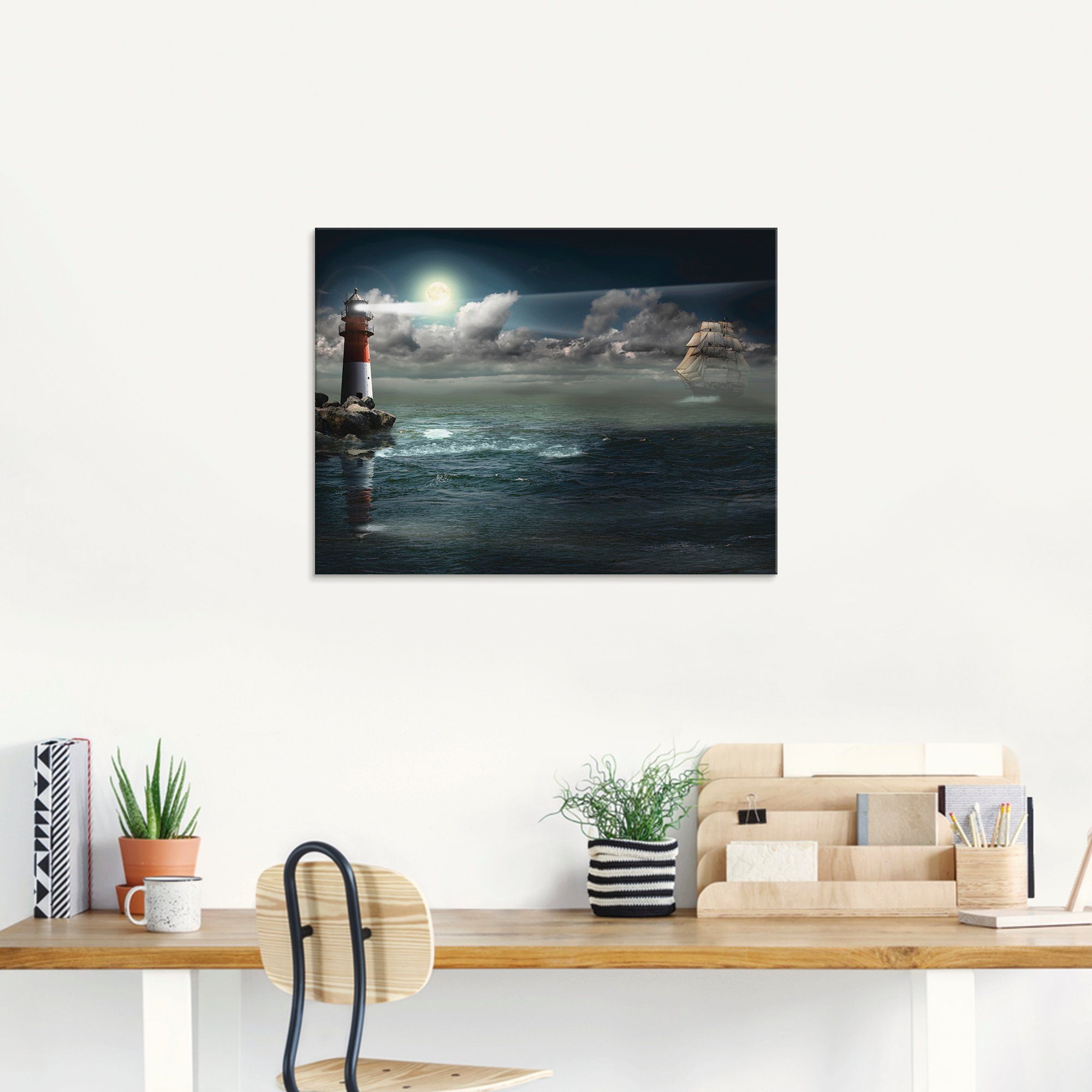 Artland Print op glas Vuurtoren onder verlichting
