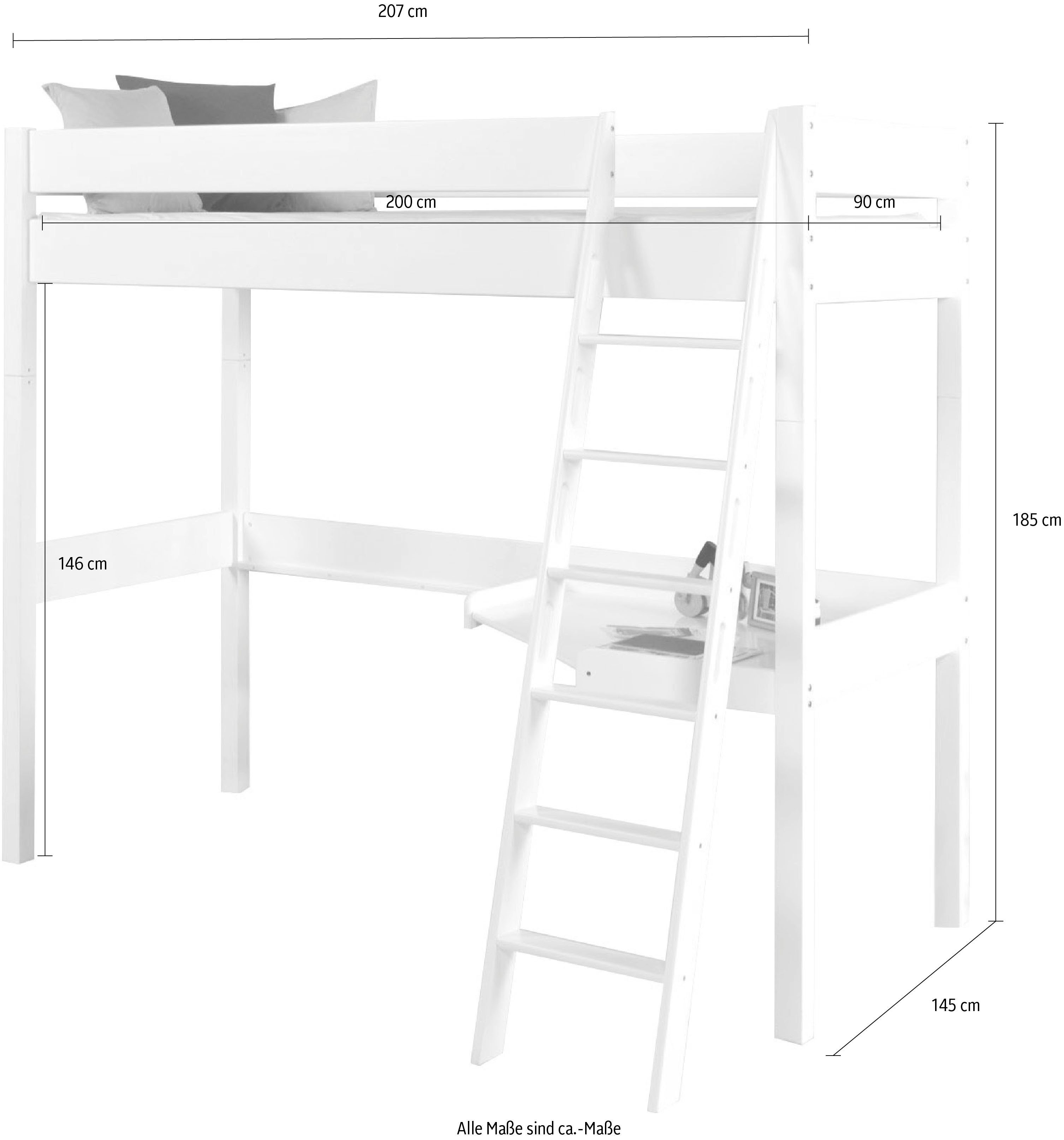Relita Hoogslaper Renate incl. oprolbare lattenbodem, bureau en ladder, massief beuken
