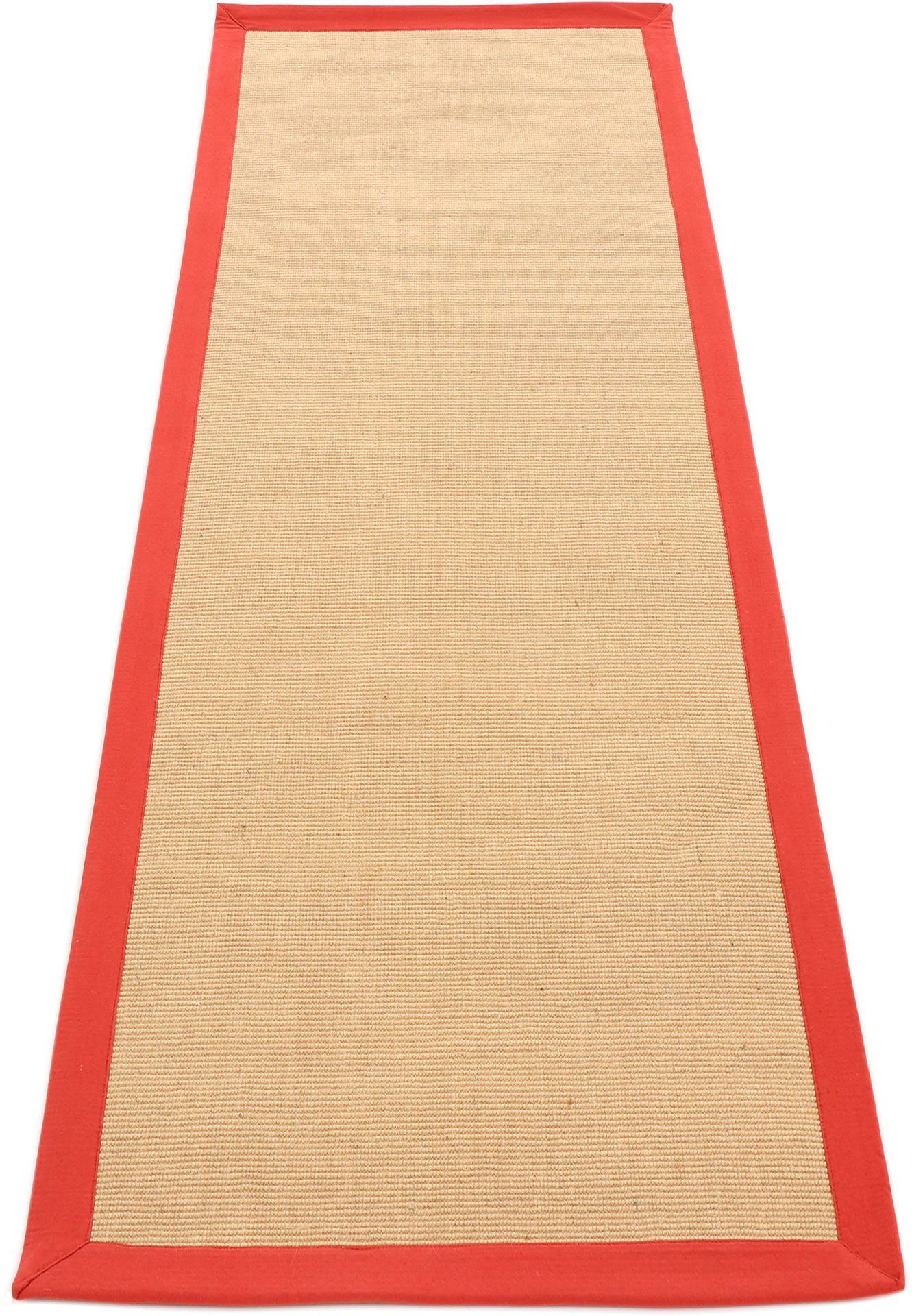 carpetfine loper sisal met gekleurd randdessin, antislip achterzijde rood