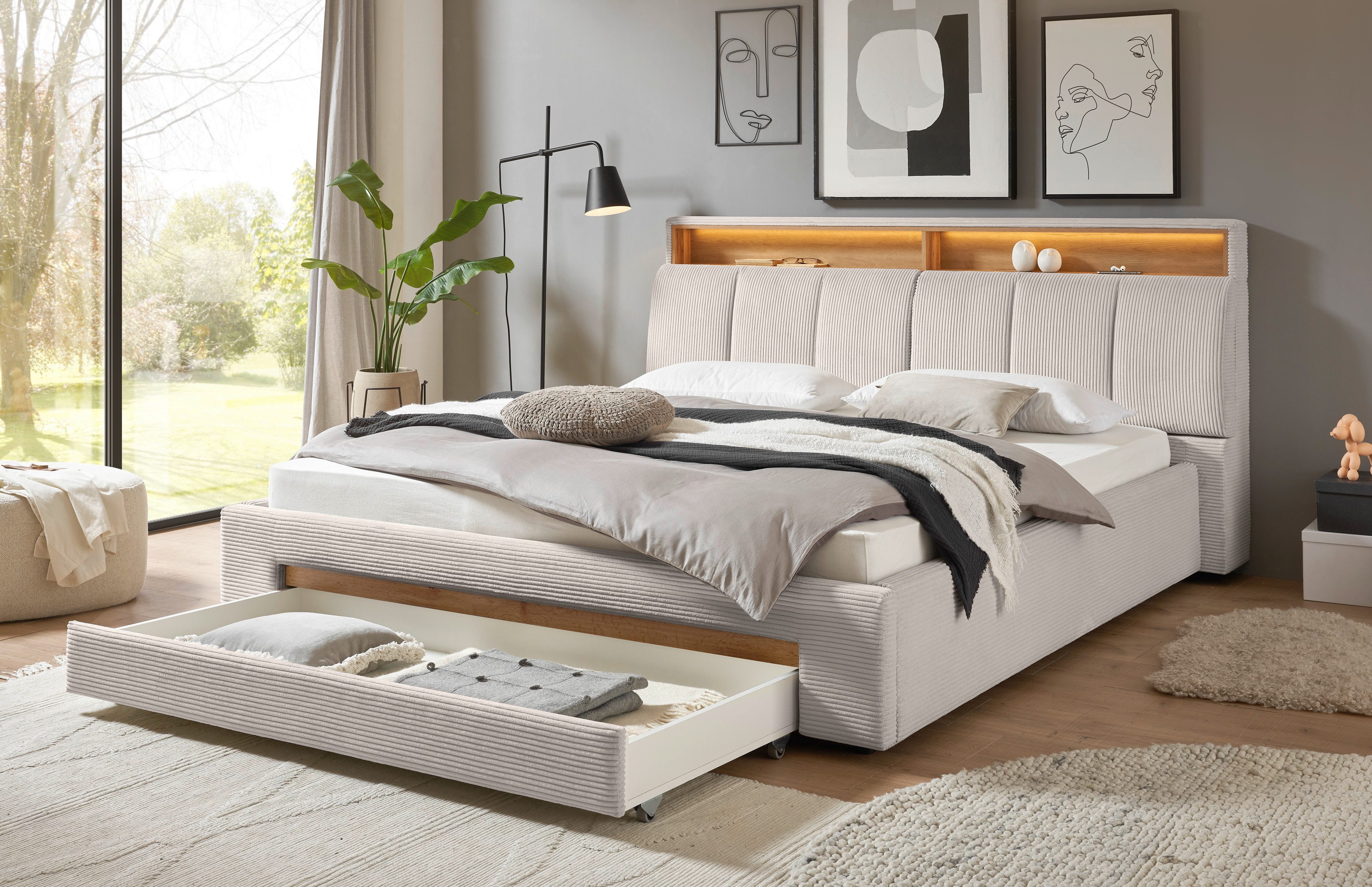 INOSIGN Gestoffeerd bed CiTY/GiRON,, gepolsterd opbergbed, met LED-verlichting Bedkisten met hondenbed of als opbergruimte, opklapbare hoofdeinden